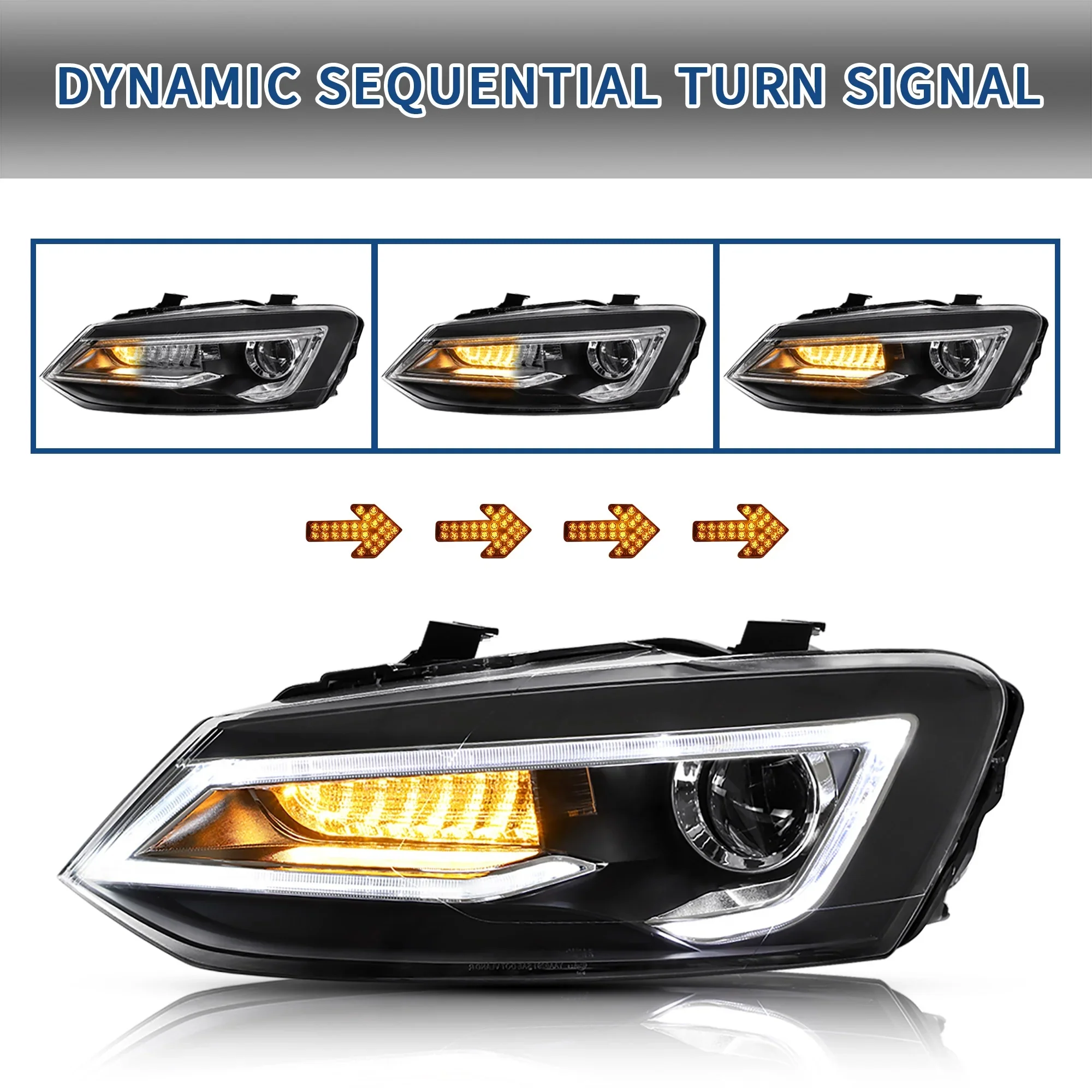 VLAND Headlights and Tail Lights Rear Lights for Volkswagen Polo MK5 6R 6C 2009-2017 - Image 3