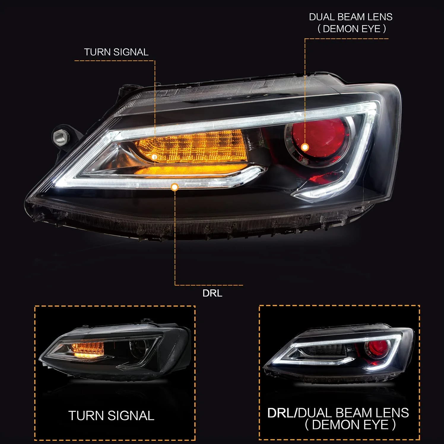 VLAND Headlights+ D2H Bulbs with Decoder Assembly Fit for Volkswagen Jetta 2011-2018 - Image 6