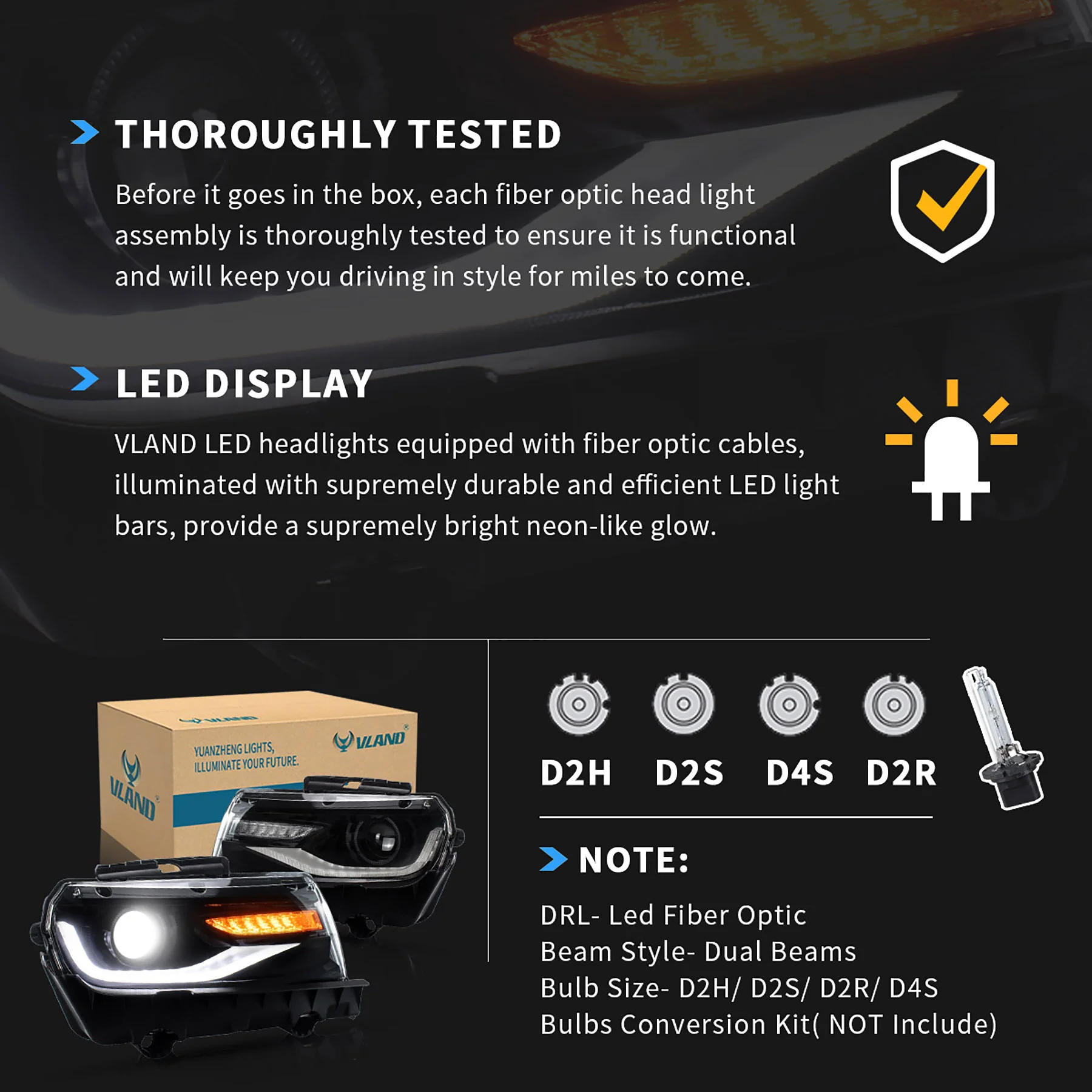 VLAND Dual Beam Headlights For Chevrolet Camaro 2014-2015 - Image 13