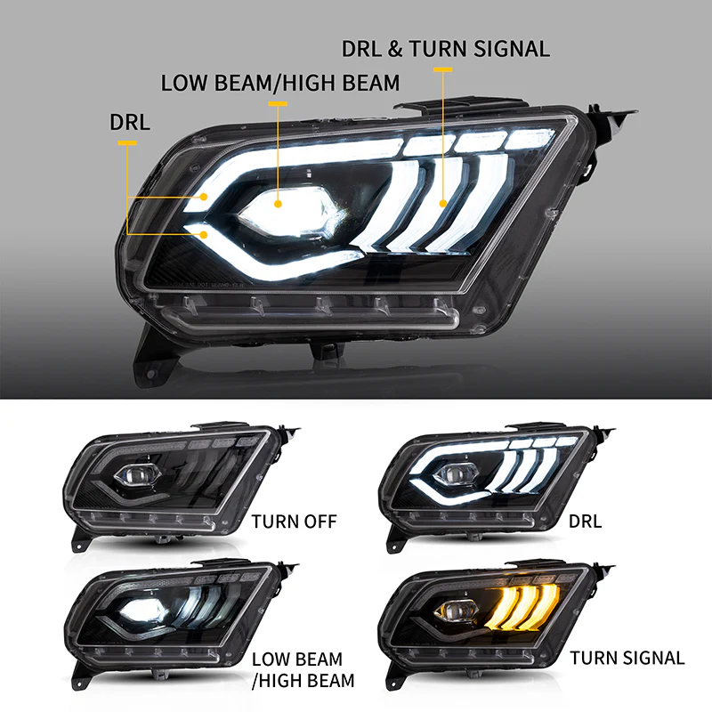 VLAND LED Headlights For Ford Mustang 2010-2014 With Sequential Turn Signals - Image 2