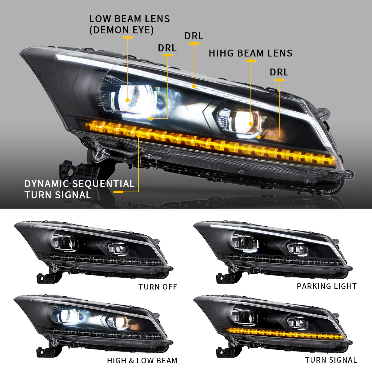 VLAND Dual Beam Headlights For Honda Accord 2008-2012 - Image 3
