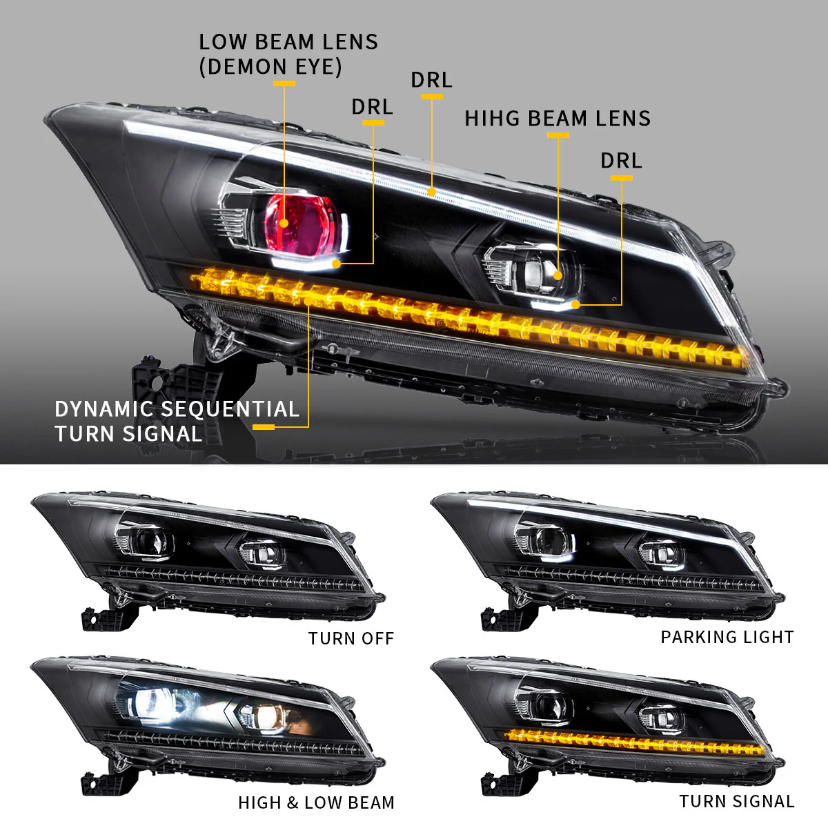 VLAND Dual Beam Headlights For Honda Accord 2008-2012 - Image 6