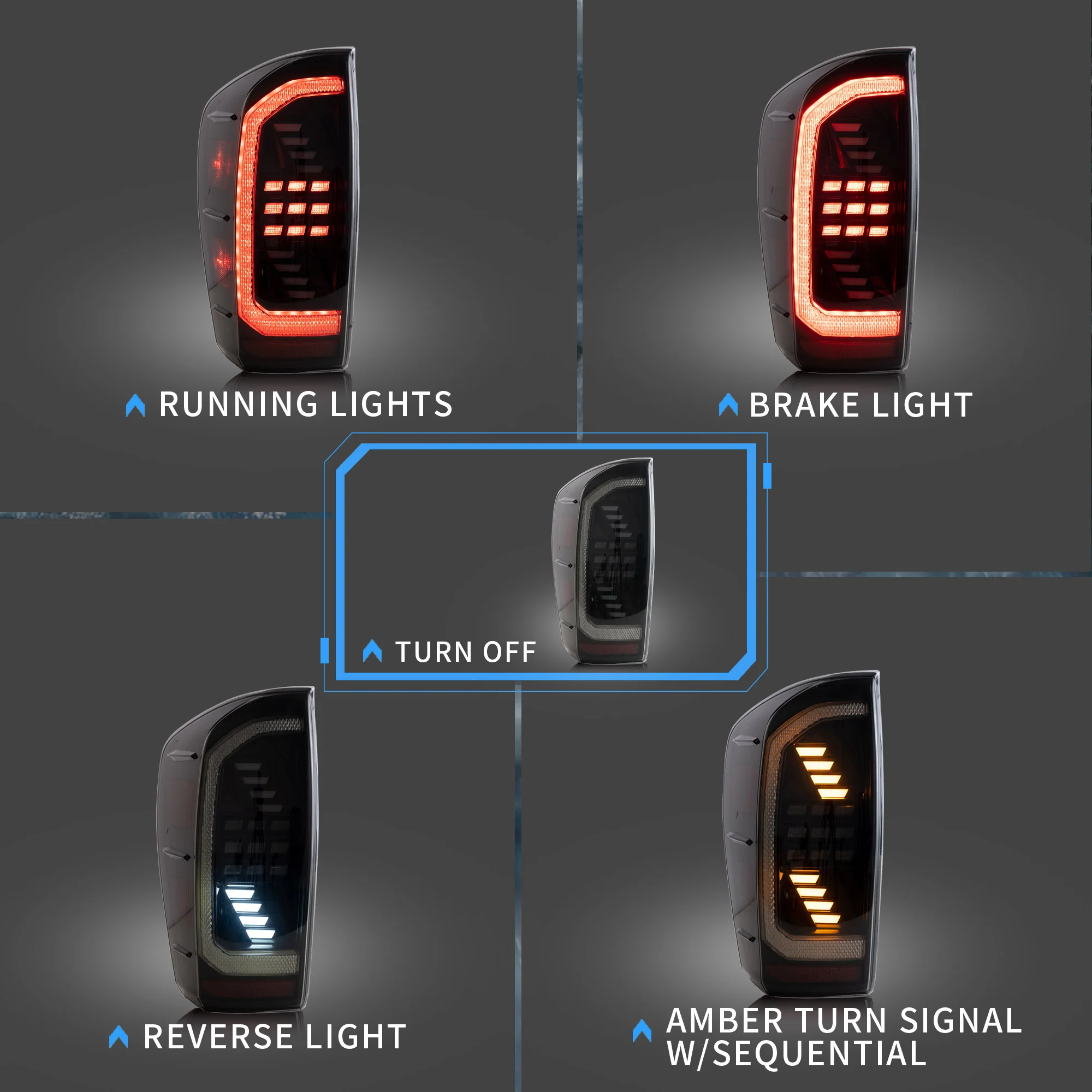 VLAND LED Tail Lights For Toyota Tacoma 2016-2023 W/Sequential Red Turn Signals - Image 2