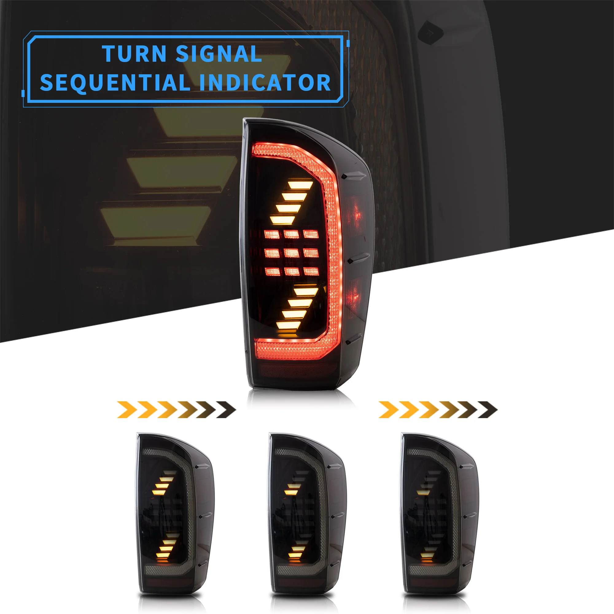 VLAND LED Tail Lights For Toyota Tacoma 2016-2023 W/Sequential Red Turn Signals - Image 3