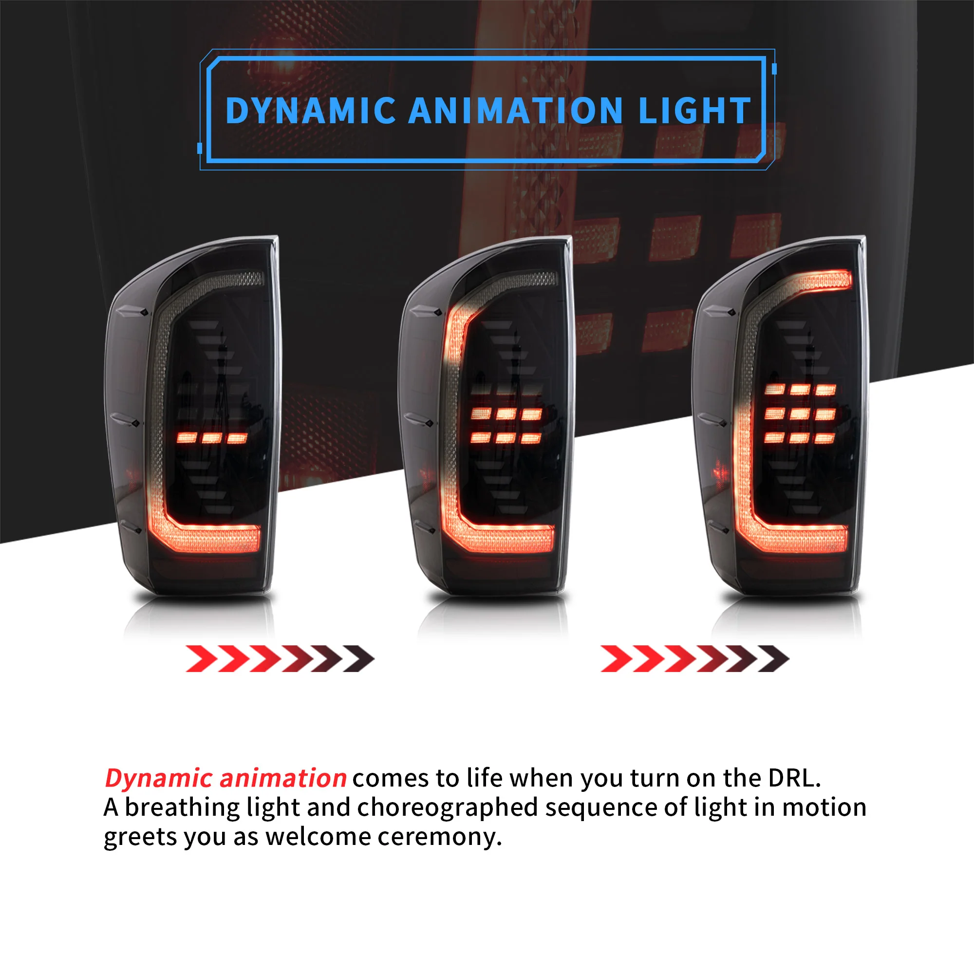 VLAND LED Tail Lights For Toyota Tacoma 2016-2023 W/Sequential Red Turn Signals - Image 4
