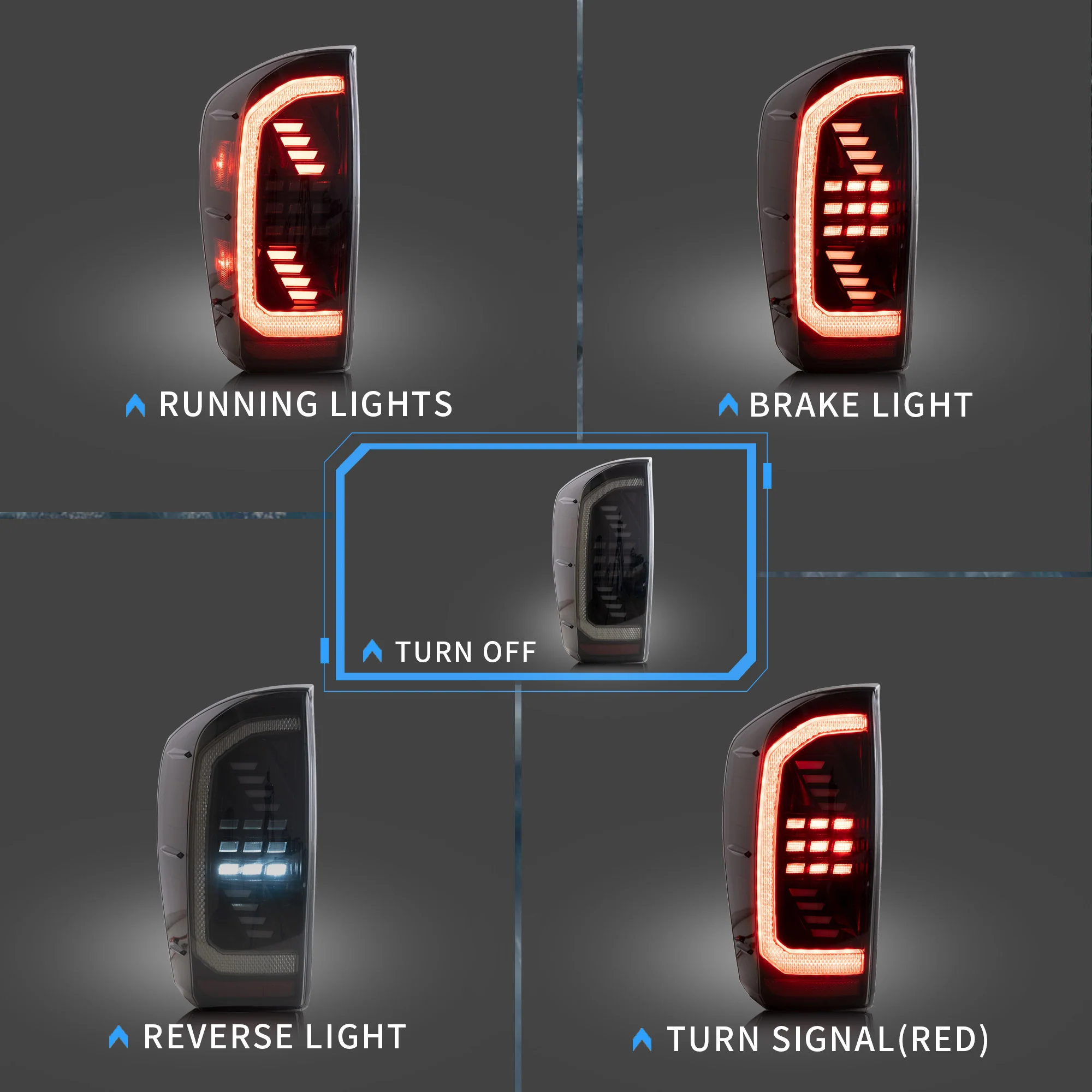 VLAND LED Tail Lights For Toyota Tacoma 2016-2023 W/Sequential Red Turn Signals - Image 7