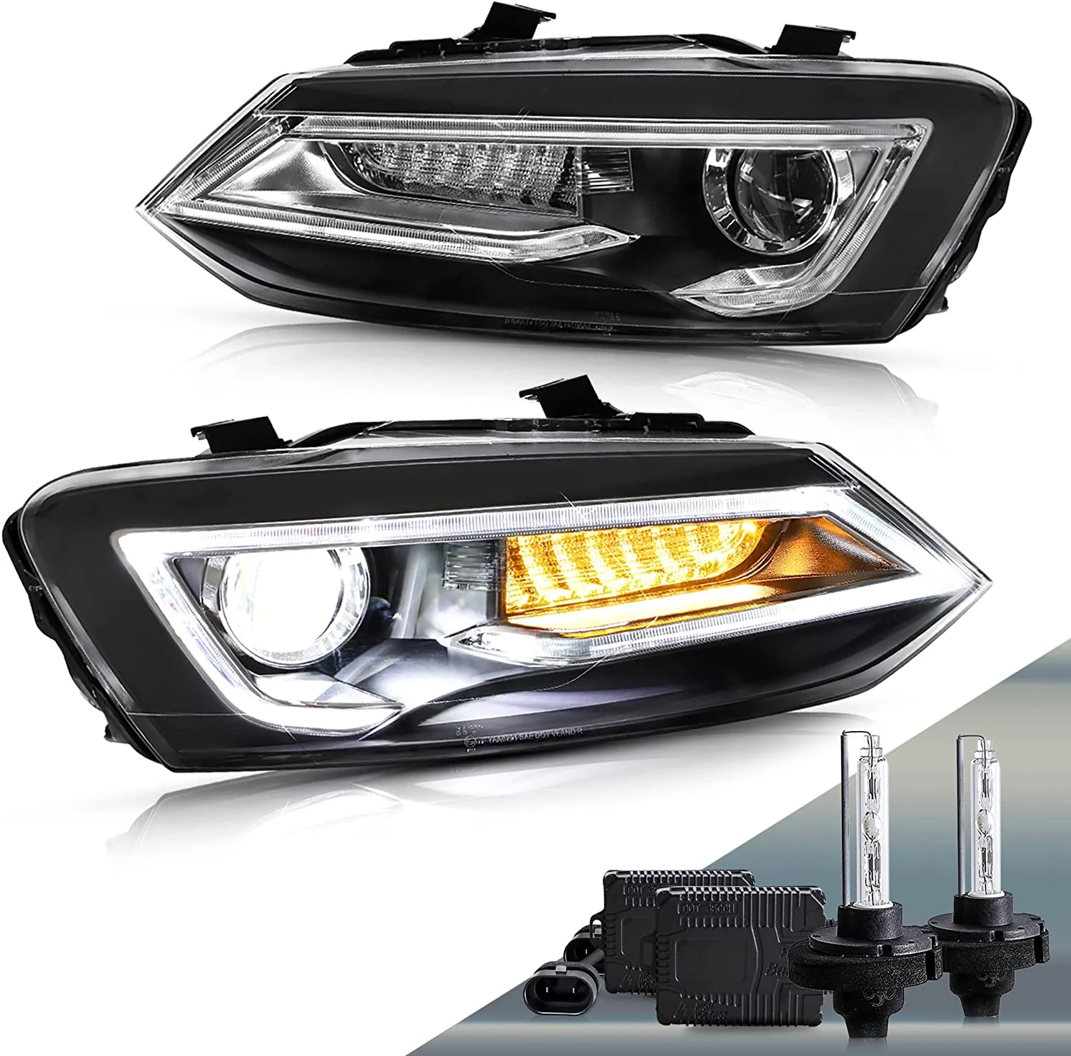 VLAND LED Headlights +D2H Xenon Bulbs For 2009–2017 Volkswagen Polo MK5 6R 6C