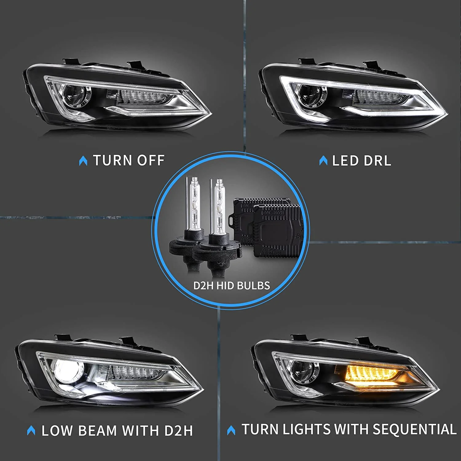 VLAND LED Headlights +D2H Xenon Bulbs For 2009–2017 Volkswagen Polo MK5 6R 6C - Image 6