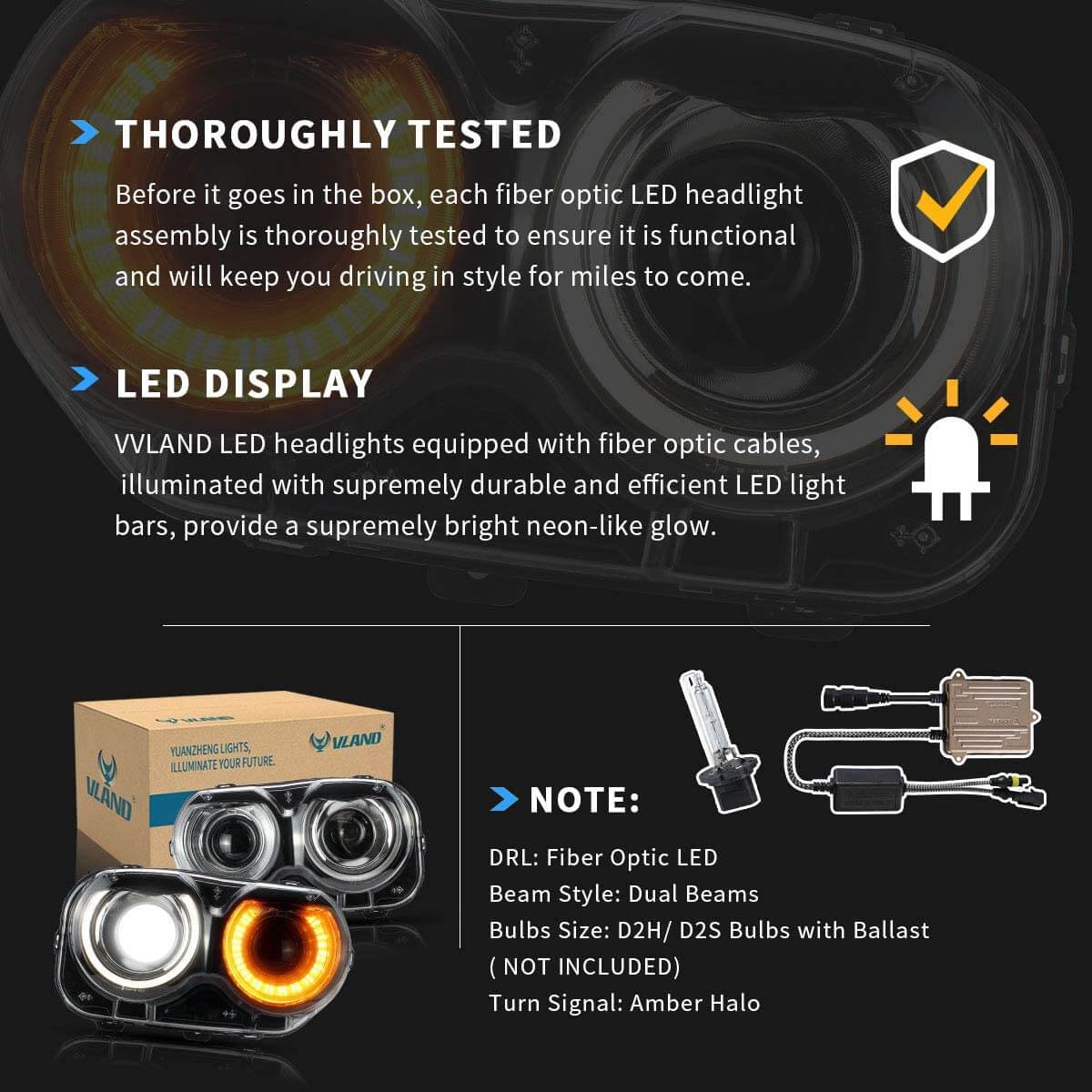 VLAND Dual Beam LED Headlights For Dodge Challenger 2015-2023 - Image 8