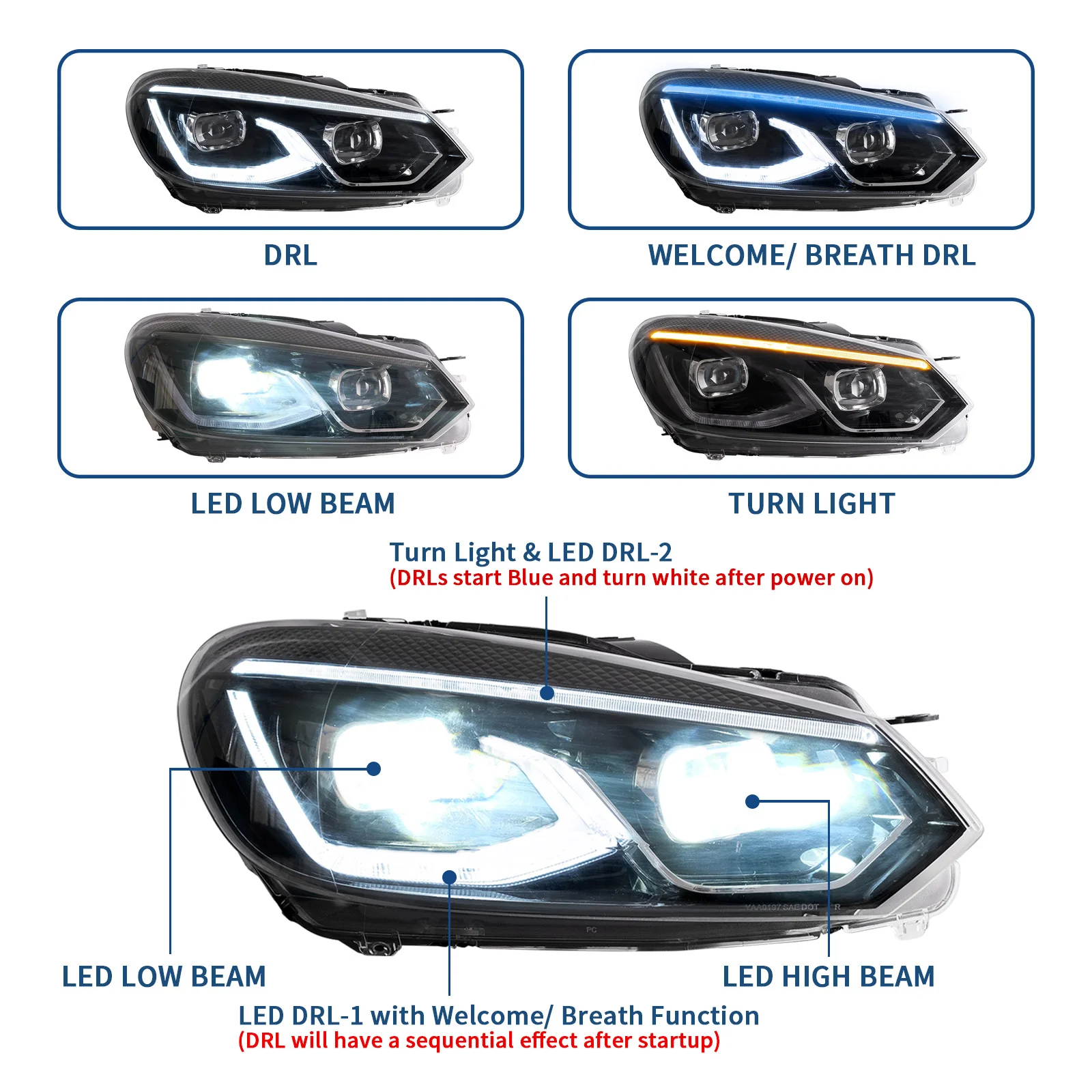 VLAND LED Projector Headlights Head Lamps For Volkswagen VW Golf MK6 2009-2014(Europe is 2008-2012) - Image 7