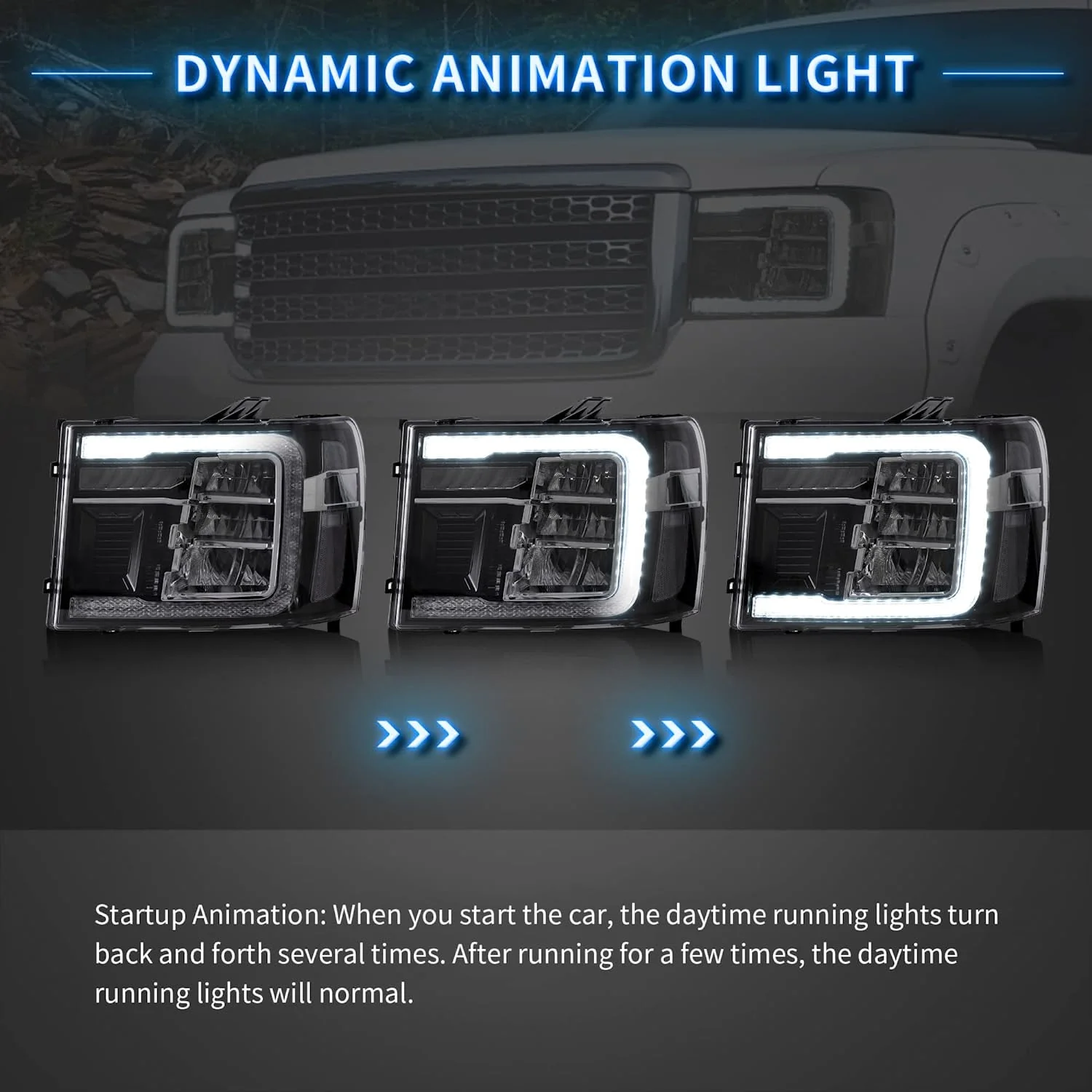 VLAND LED Headlights For 2007-2013 GMC Sierra 1500 2500HD 3500HD With Dynamic DRL - Image 3
