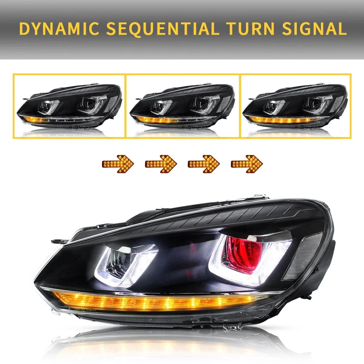VLAND LED Headlights For Volkswagen Golf MK6 2009-2014(Europe is 2008-2012)with Demon Eyes - Image 3