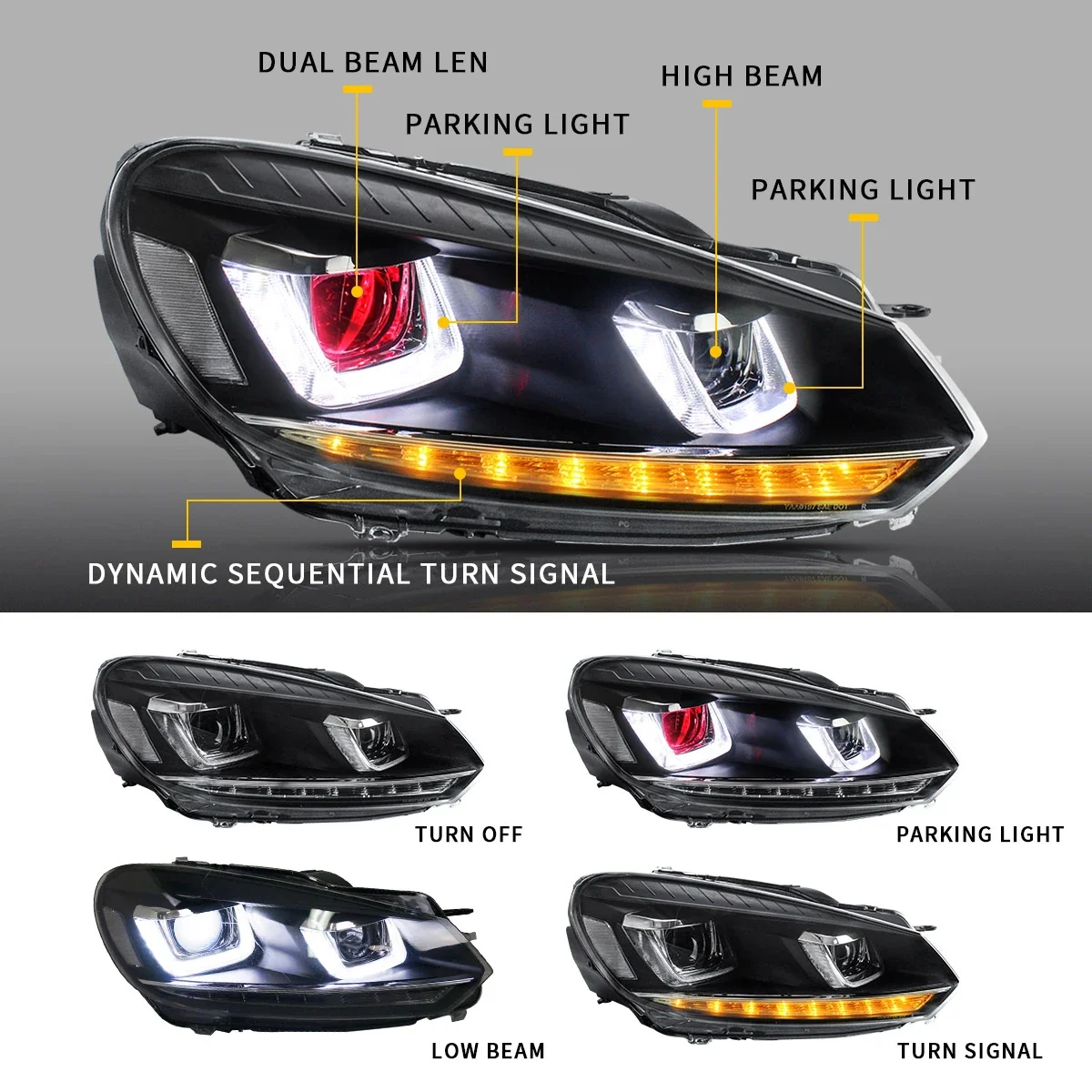 VLAND LED Headlights For Volkswagen Golf MK6 2009-2014(Europe is 2008-2012)with Demon Eyes - Image 4