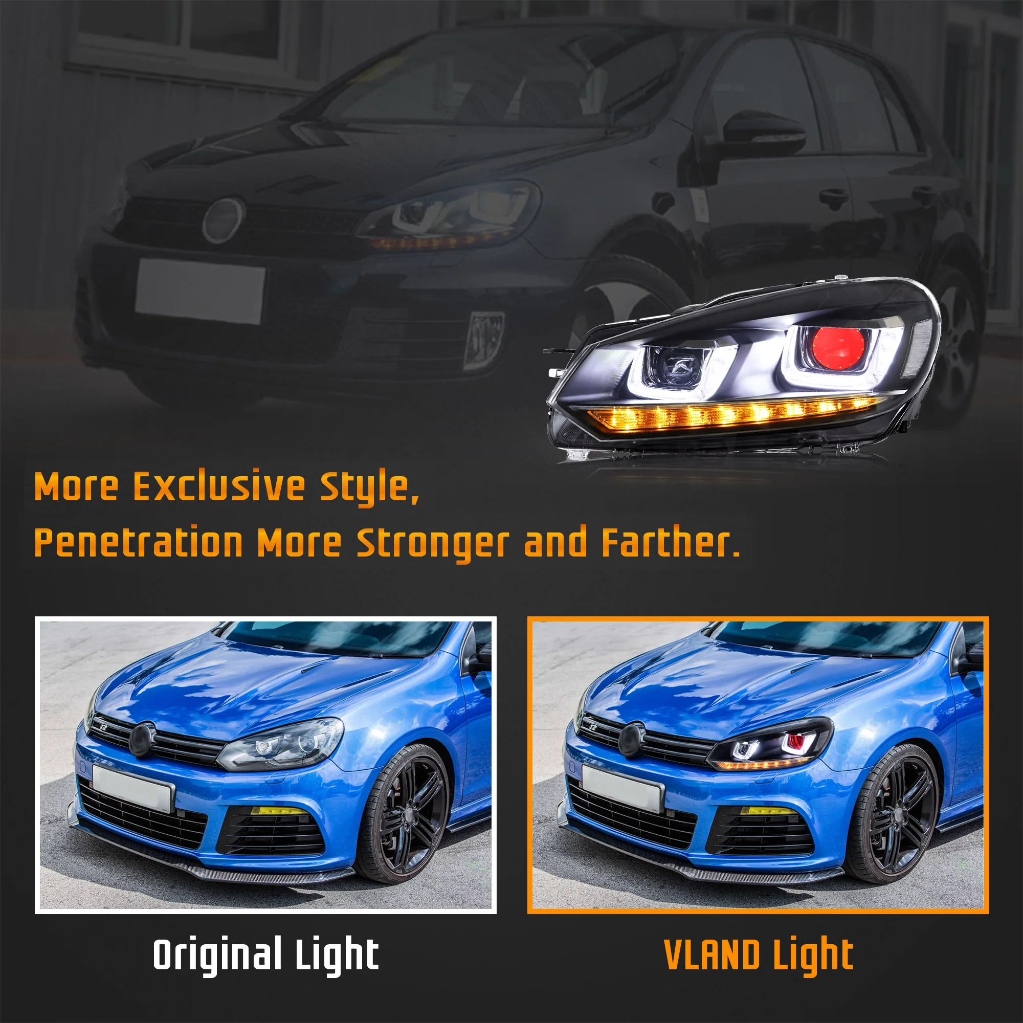 VLAND LED Headlights For Volkswagen Golf MK6 2009-2014(Europe is 2008-2012)with Demon Eyes - Image 9