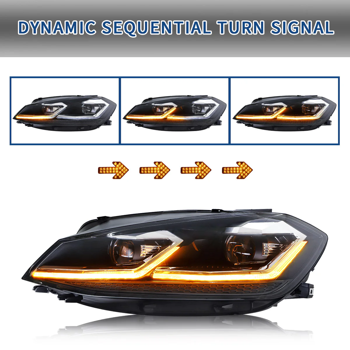 VLAND Full LED Headlights For 2018-2021 Volkswagen Golf MK7.5 Halogen Models (Europe is 2017-2019) - Image 6