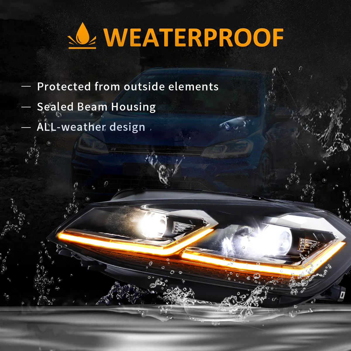 VLAND Full LED Headlights For 2018-2021 Volkswagen Golf MK7.5 Halogen Models (Europe is 2017-2019) - Image 9