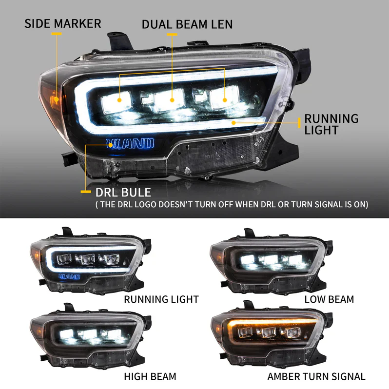 VLAND LED Matrix Projector Headlights For Toyota Tacoma N300 2015-2023 - Image 3