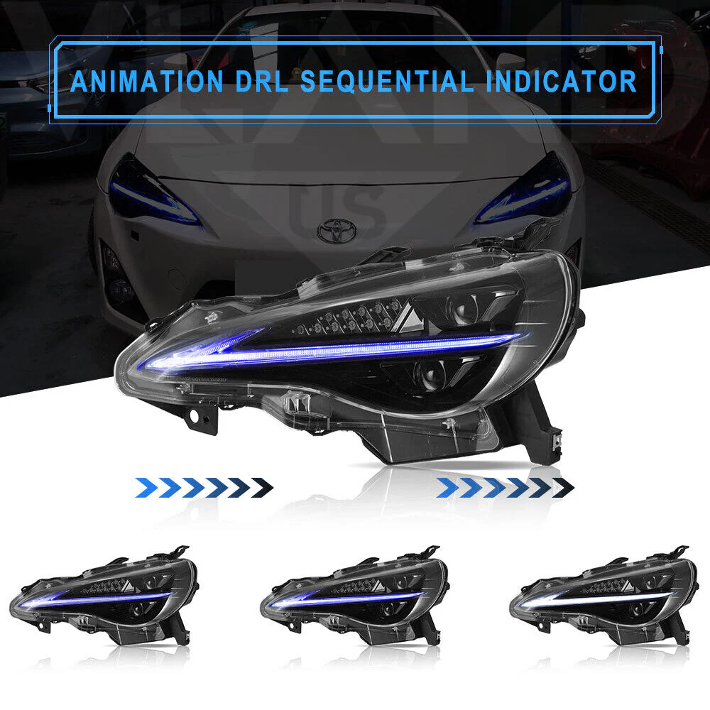 VLAND LED Projector Headlights for 2012-2021 Scion FR-S/ Toyota 86 GT86/Subaru BRZ Smoked Dynamic w/Start-up Animation - Image 3