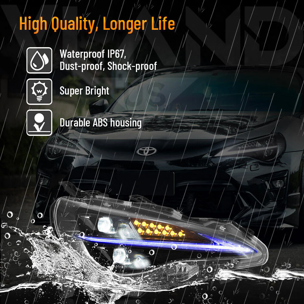 VLAND LED Projector Headlights for 2012-2021 Scion FR-S/ Toyota 86 GT86/Subaru BRZ Smoked Dynamic w/Start-up Animation - Image 6