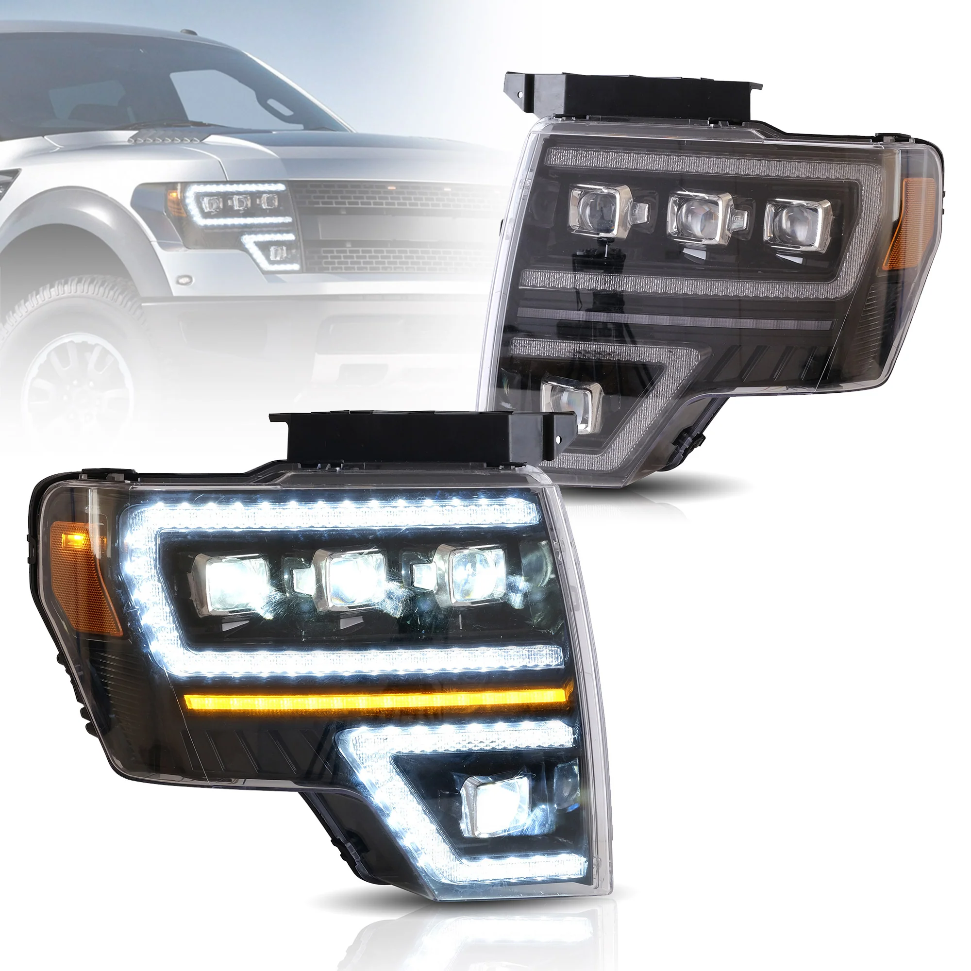 VLAND LED Projector Headlights For Ford F150 2009-2014 with Dynamic DRL