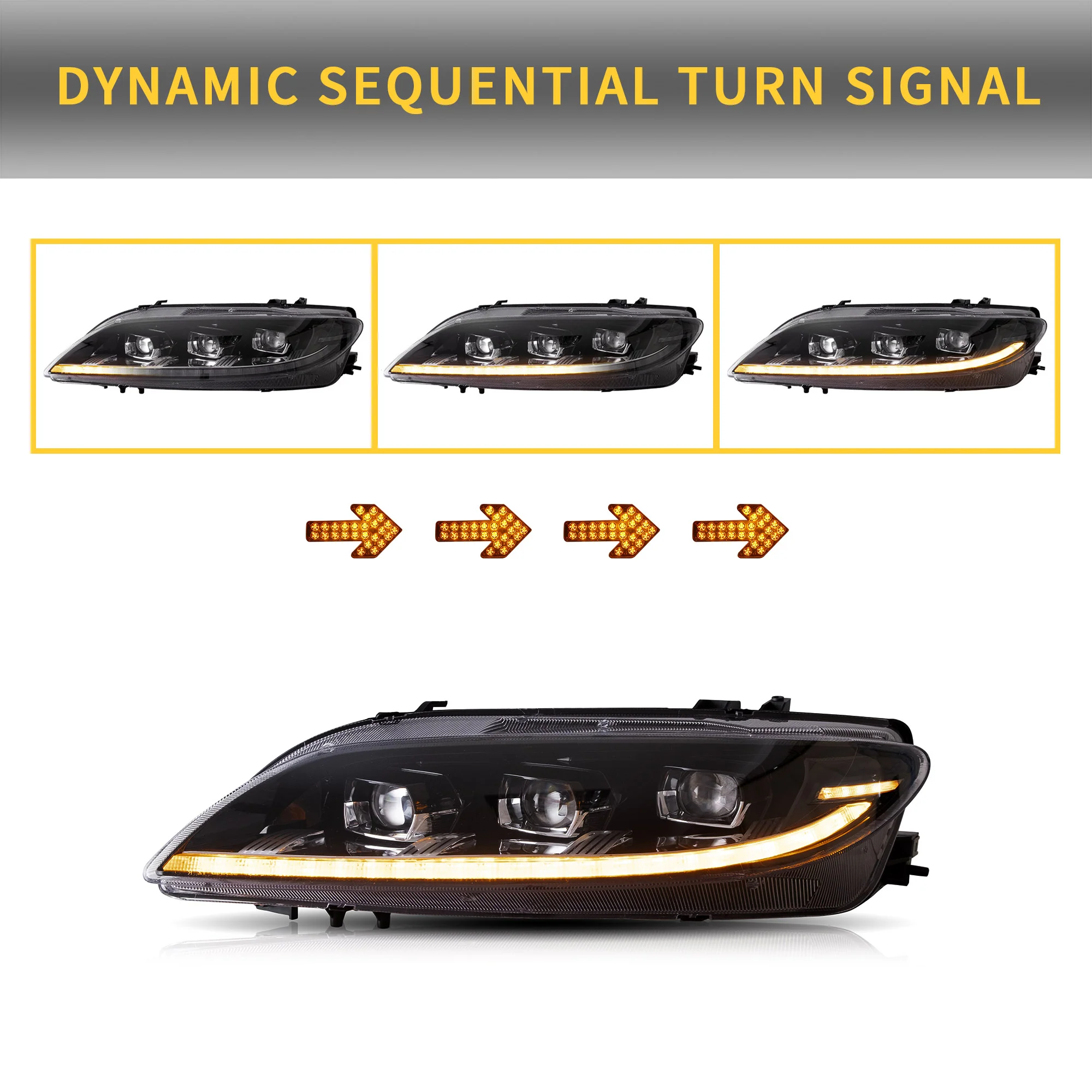 VLAND Dual Beam LED Projector Headlights For Mazda 6 2003-2008 - Image 3