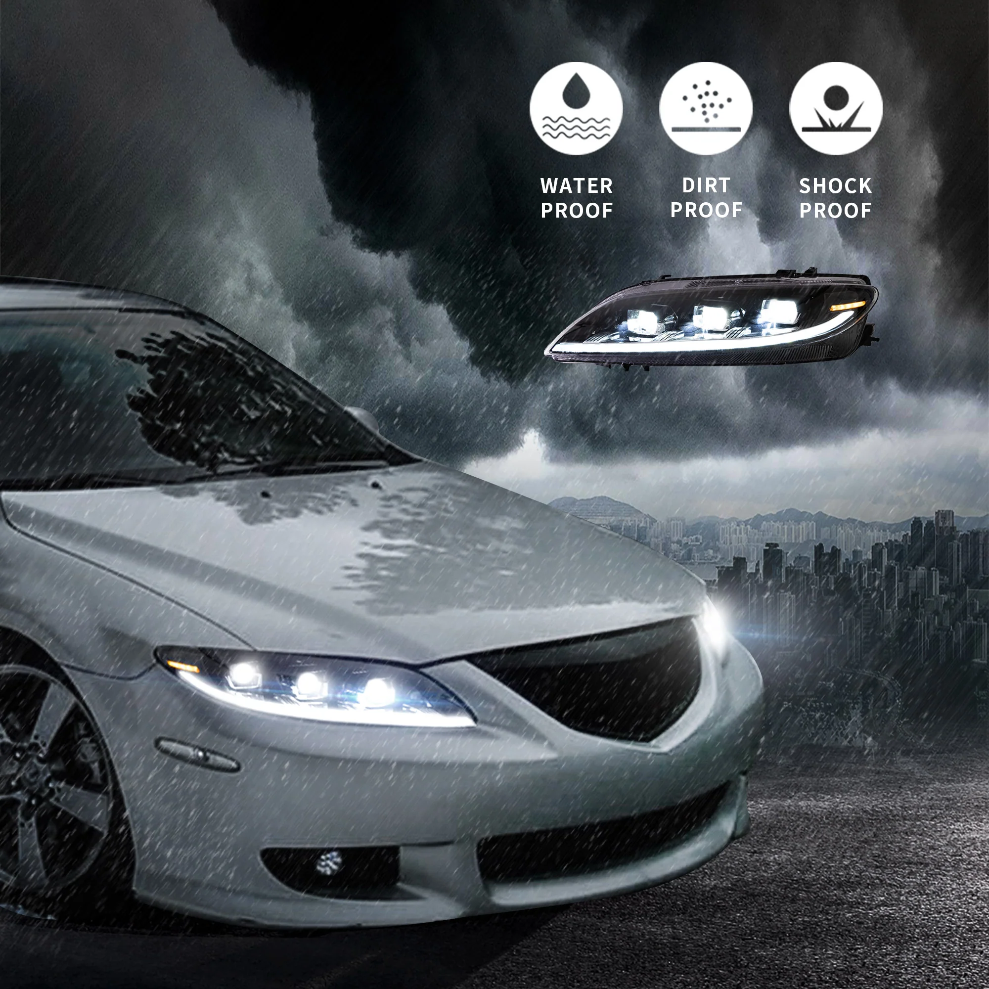 VLAND Dual Beam LED Projector Headlights For Mazda 6 2003-2008 - Image 9