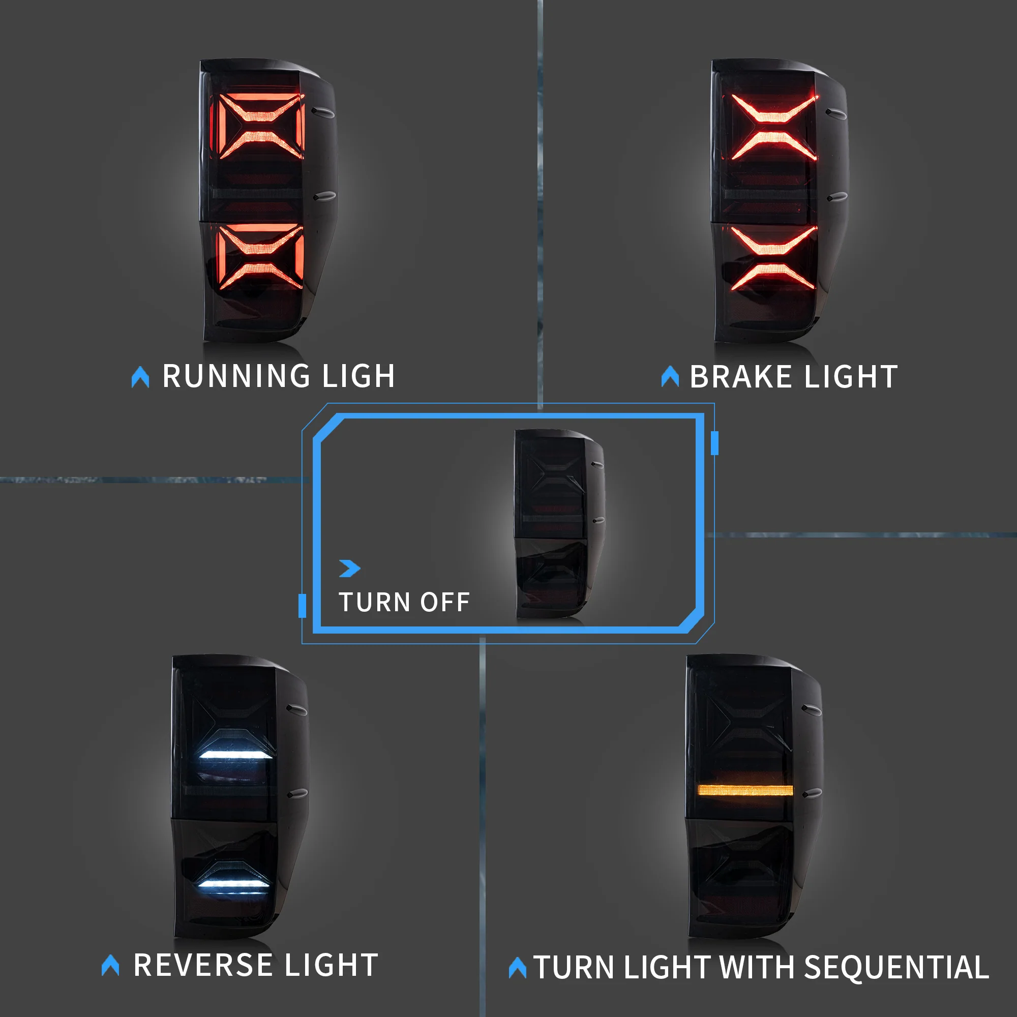 VLAND LED Tail Lights For Ford Ranger T6 2012-2018 (PX MKII, Base, XL, XLT, Limited) (Not For US Models) - Image 3