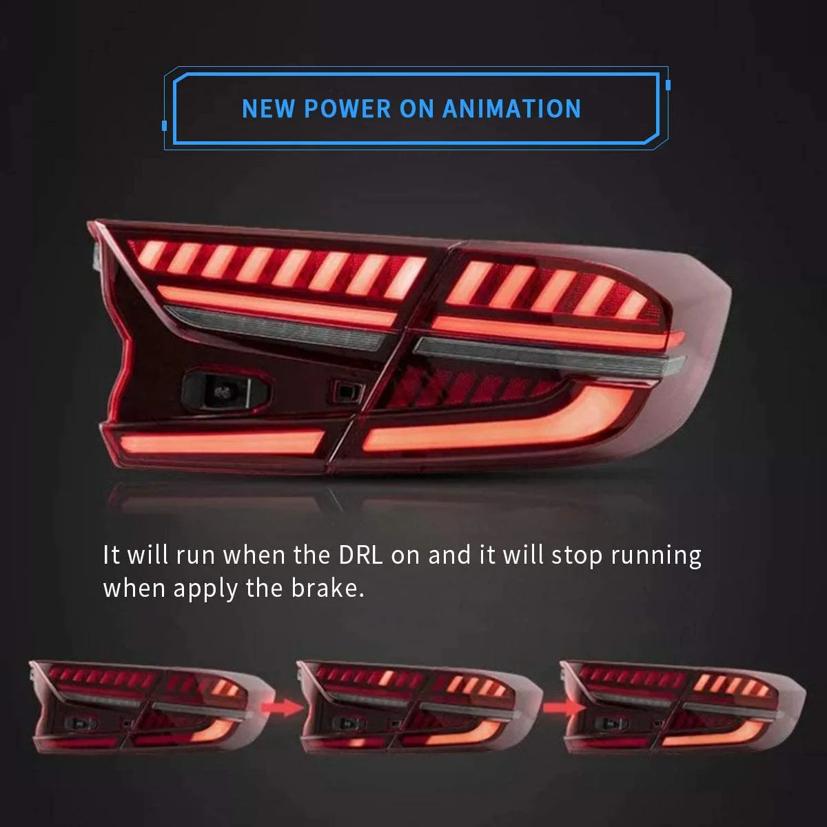 VLAND LED Tail Lights For Honda Accord 10th Gen 2018-2022 With Scanning Dynamic Animation Breathing DRL - Image 10
