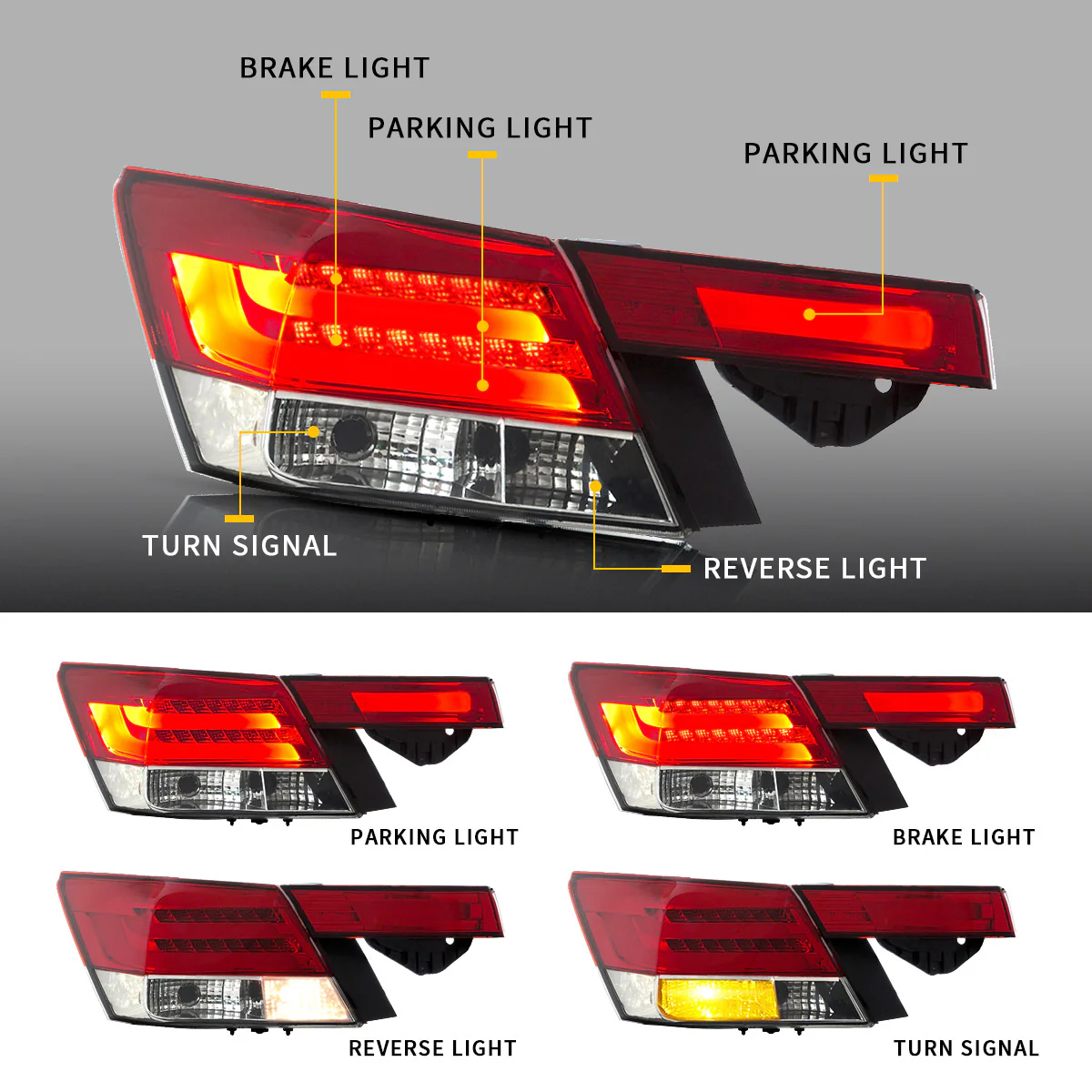 VLAND 4PCS LED Tail Lights For Honda Accord Inspire 8th Gen Sedan 2008-2013(Not For Coupe) - Image 4