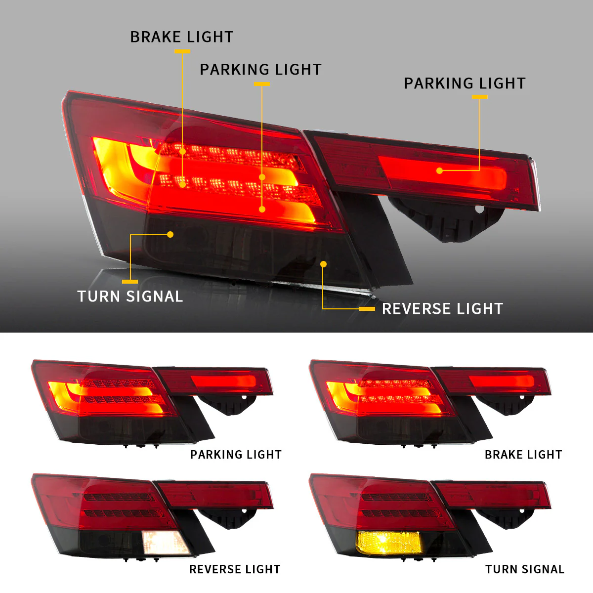 VLAND 4PCS LED Tail Lights For Honda Accord Inspire 8th Gen Sedan 2008-2013(Not For Coupe) - Image 5