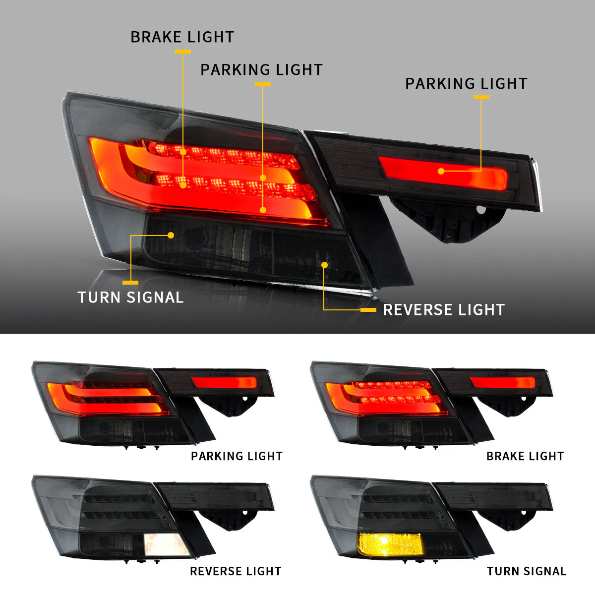 VLAND 4PCS LED Tail Lights For Honda Accord Inspire 8th Gen Sedan 2008-2013(Not For Coupe) - Image 6