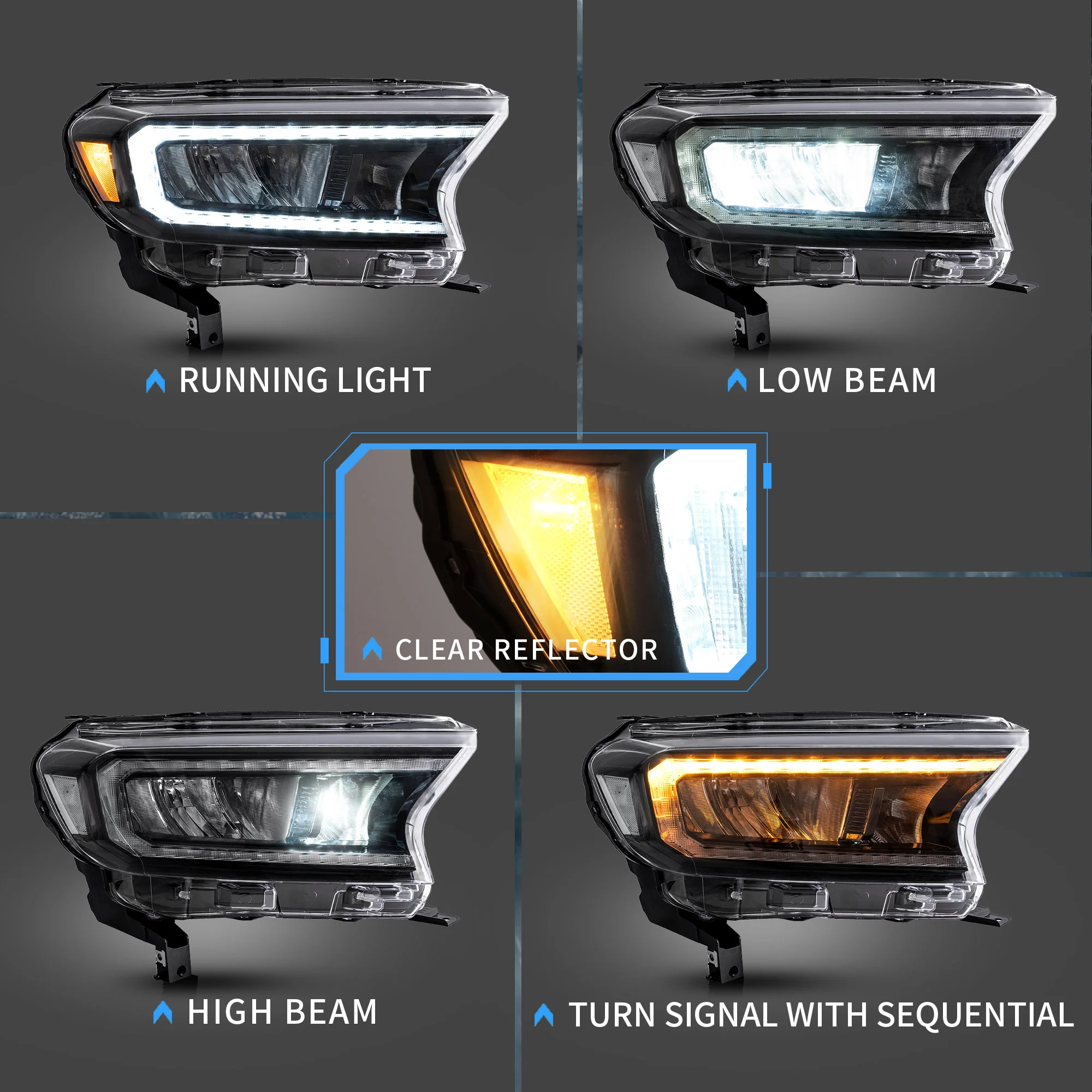 VLAND Matrix Projector and Full LED Headlights For Ford Ranger 2015-2023 - Image 3