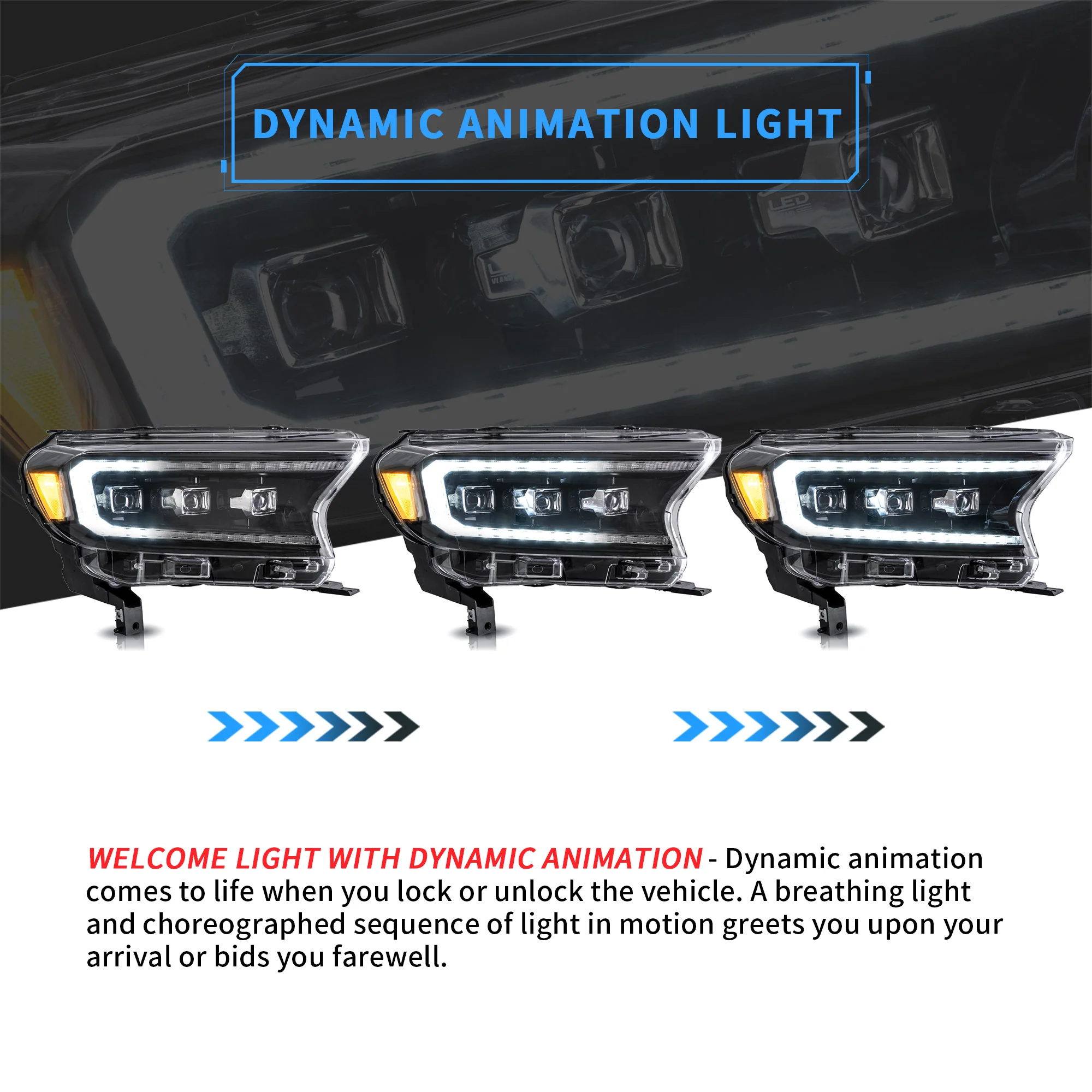 VLAND Matrix Projector and Full LED Headlights For Ford Ranger 2015-2023 - Image 6