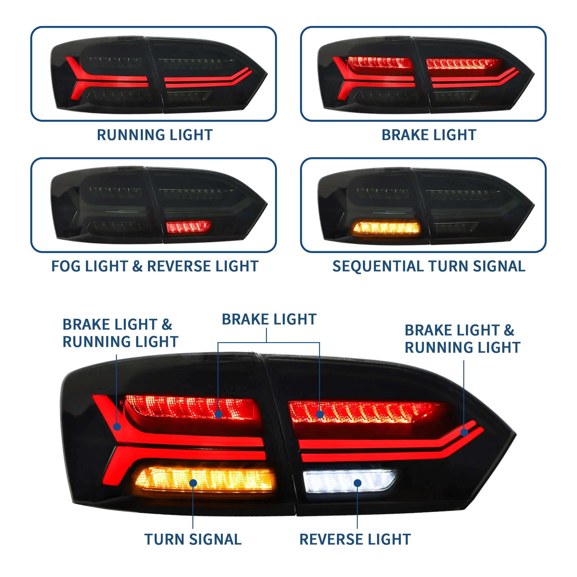 VLAND Projector/Dual Beam Headlights and Tail Lights For Volkswagen VW Jetta / Sagitar (NOT GLI) 2011-2014 - Image 11