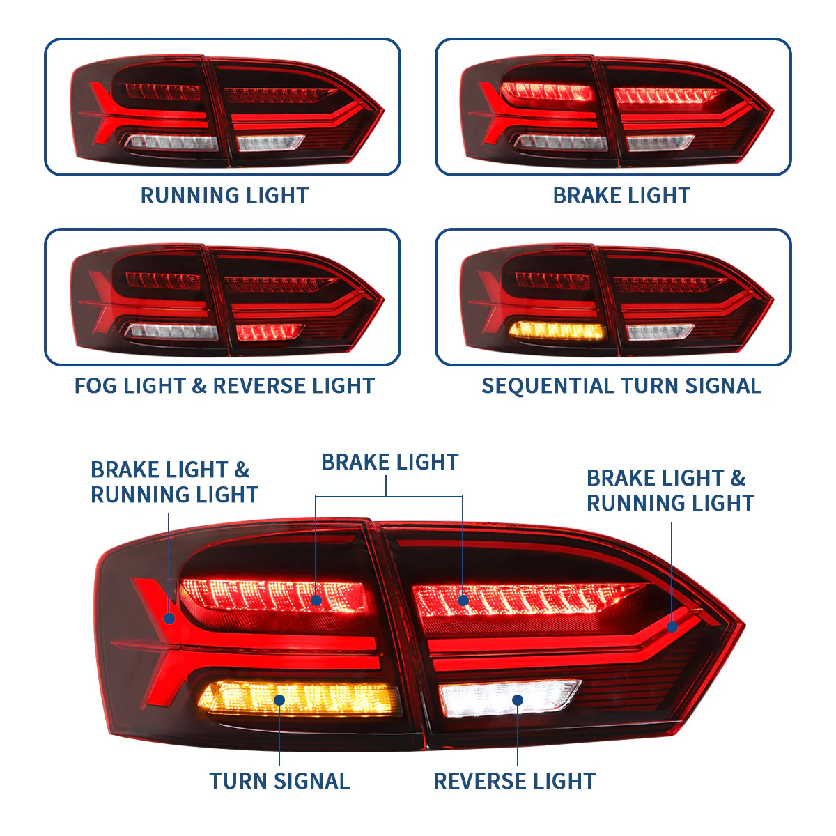 VLAND Projector/Dual Beam Headlights and Tail Lights For Volkswagen VW Jetta / Sagitar (NOT GLI) 2011-2014 - Image 12