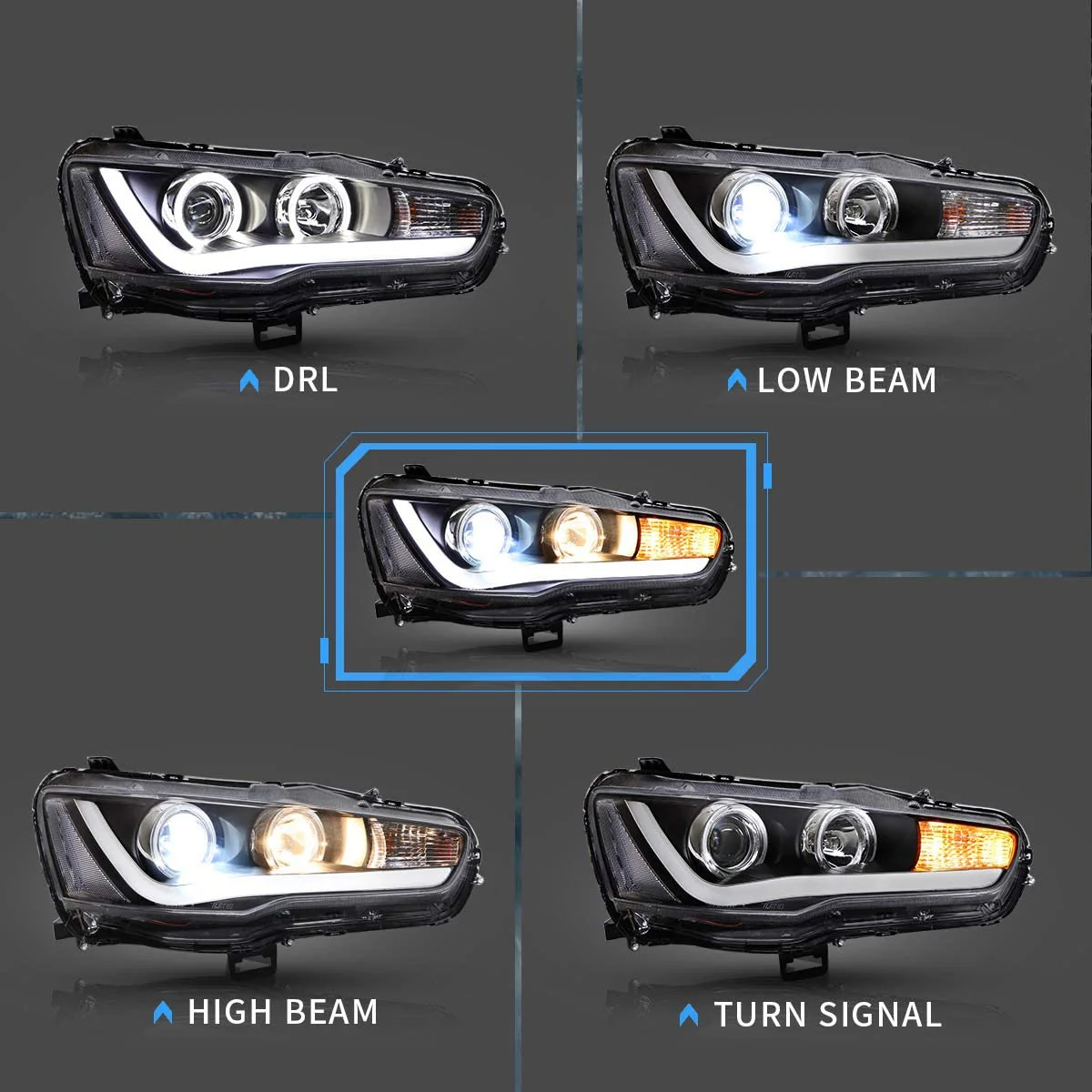 VLAND Projector Headlights for Mitsubishi Lancer EVO X 2008-2018 - Image 2