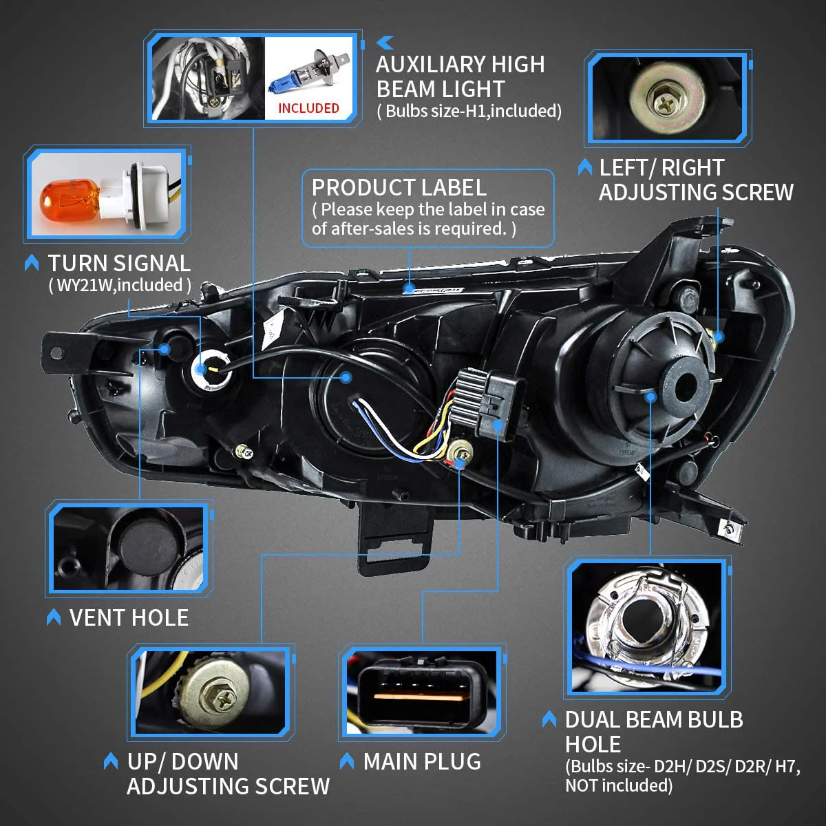 VLAND Projector Headlights for Mitsubishi Lancer EVO X 2008-2018 - Image 3