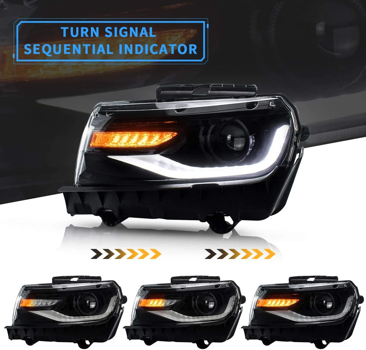 Vland RGB Dual Beam Headlights For Chevrolet Chevy Camaro 2014 2015 With Amber Sequential, Multicolor DRL colors - Image 4