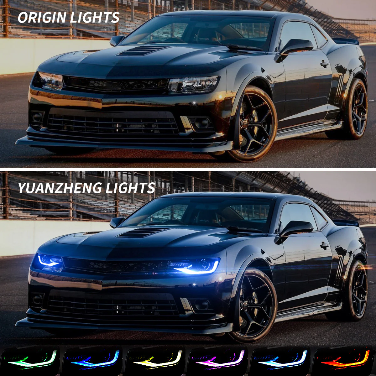 Vland RGB Dual Beam Headlights For Chevrolet Chevy Camaro 2014 2015 With Amber Sequential, Multicolor DRL colors - Image 8