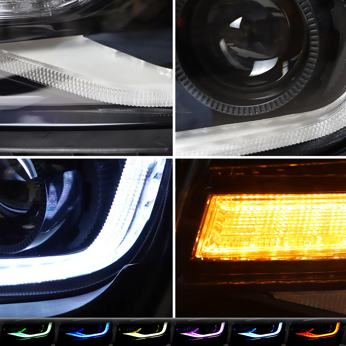 Vland RGB Dual Beam Headlights For Chevrolet Chevy Camaro 2014 2015 With Amber Sequential, Multicolor DRL colors - Image 9