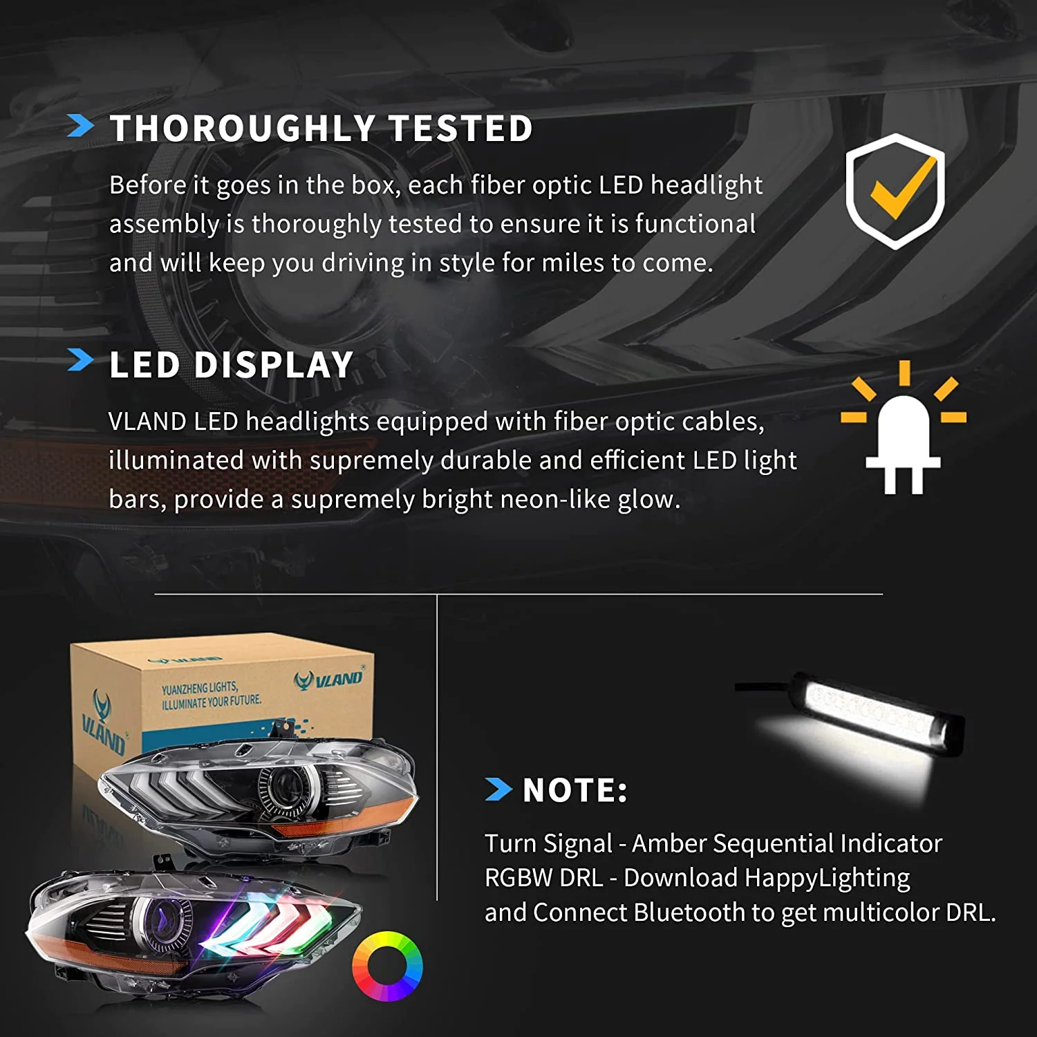 VLAND RGB LED Projector Headlights For Ford Mustang 2018-2023 - Image 12