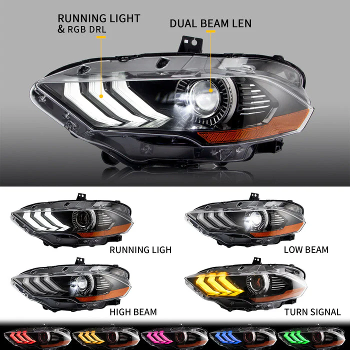 VLAND RGB LED Projector Headlights For Ford Mustang 2018-2023 - Image 13