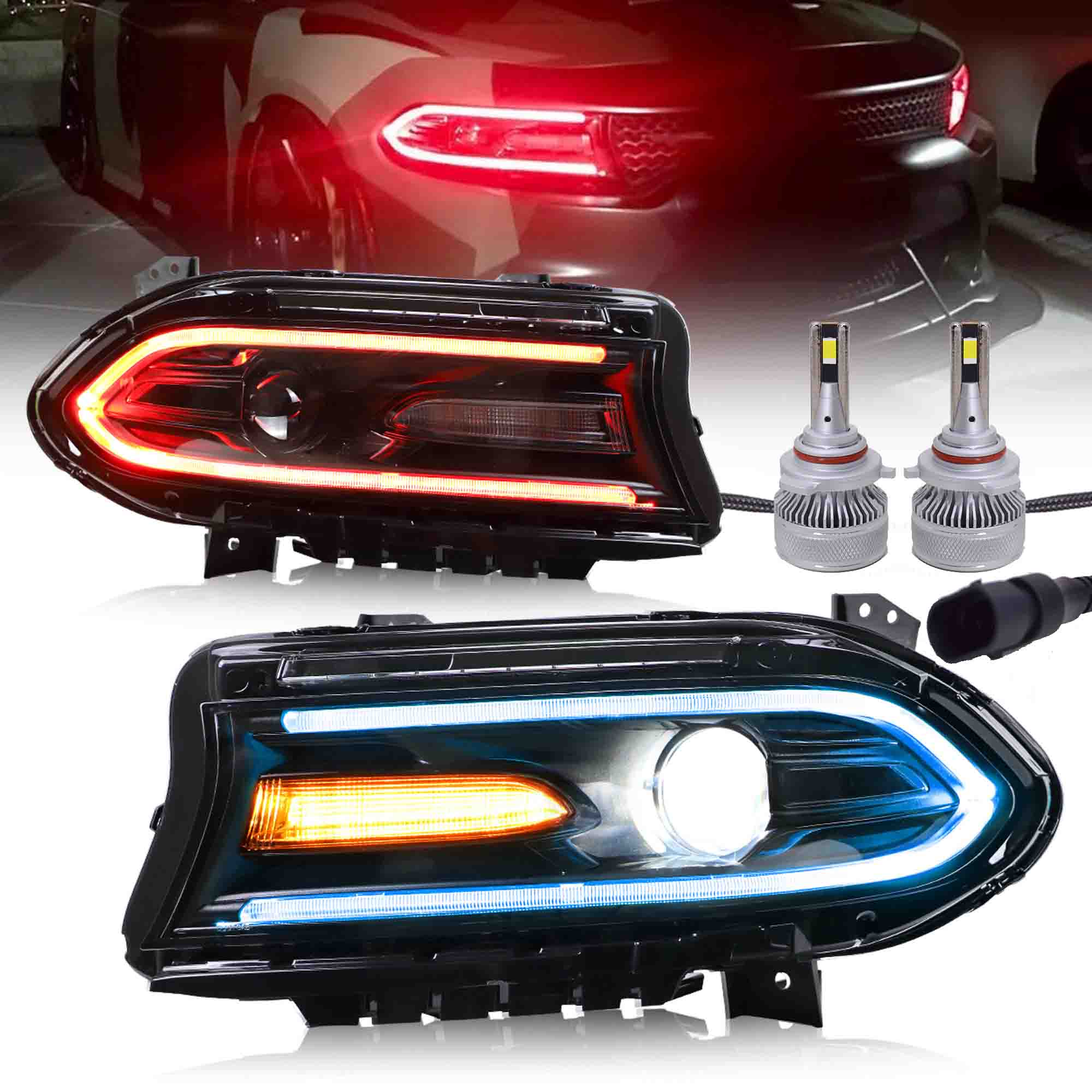 VLAND RGB Projector Headlights for Dodge Charger 2015-2023 (Dual Beam Lens w/ Color Changing System) - Image 10