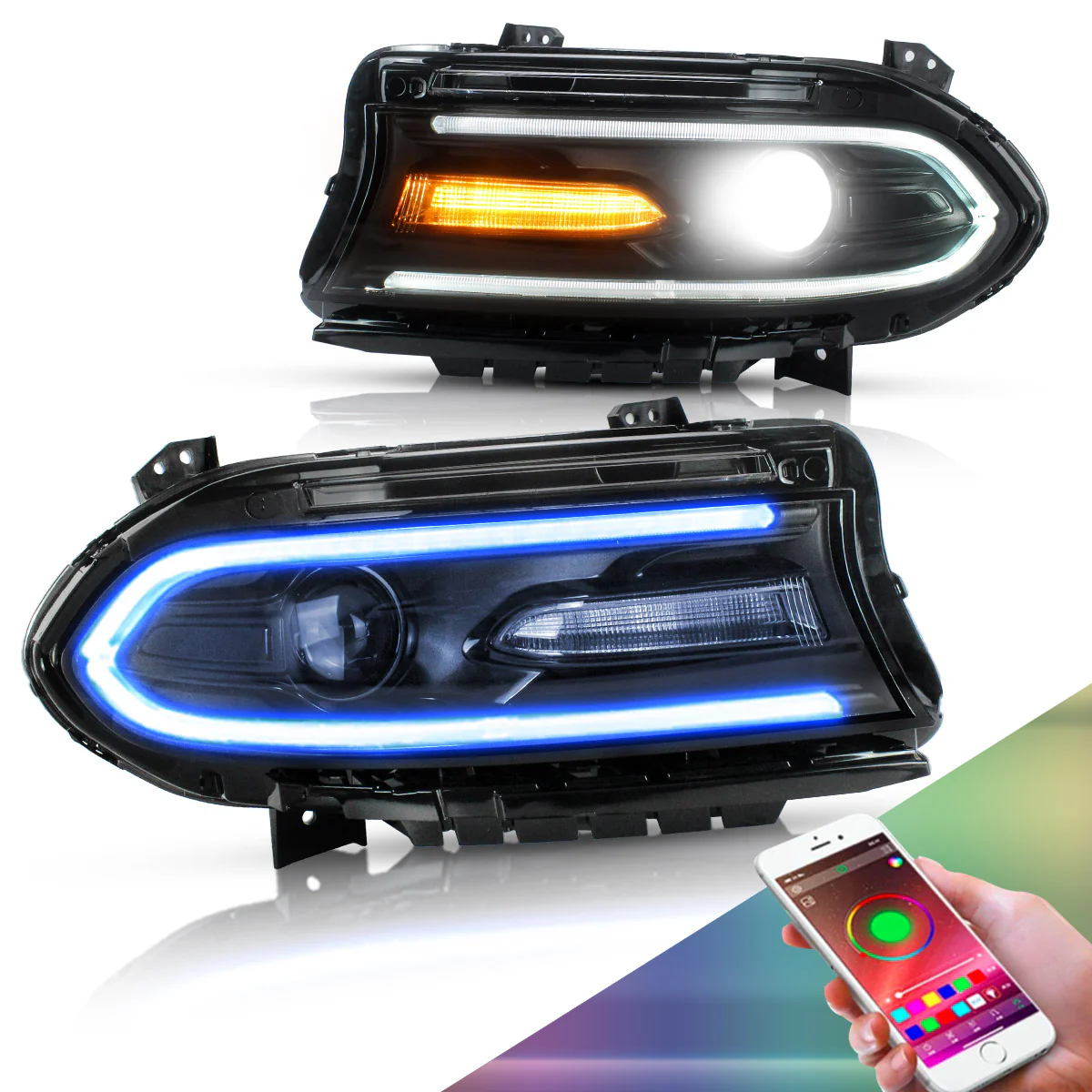 VLAND RGB Projector Headlights for Dodge Charger 2015-2023 (Dual Beam Lens w/ Color Changing System) - Image 5