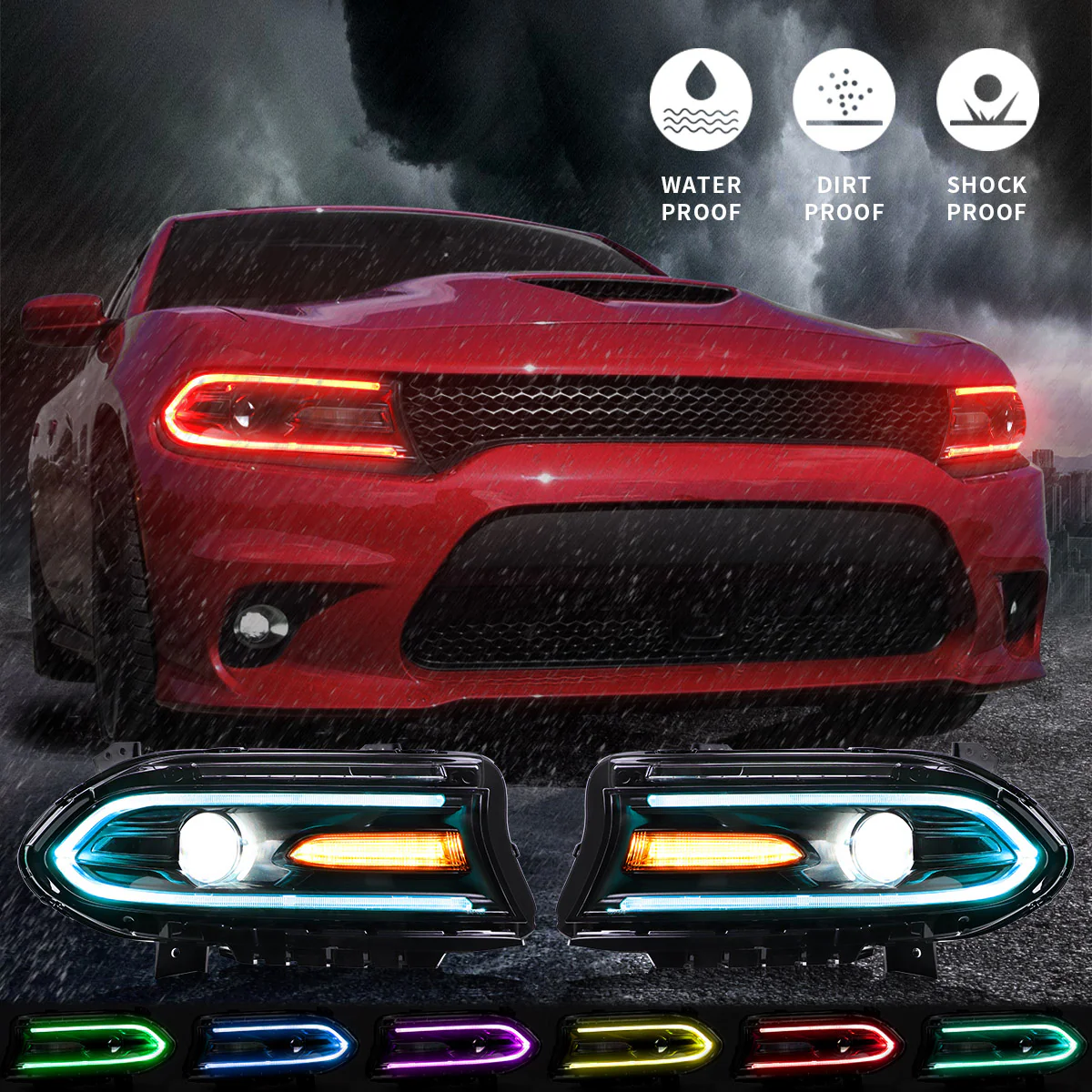 VLAND RGB Projector Headlights for Dodge Charger 2015-2023 (Dual Beam Lens w/ Color Changing System) - Image 8