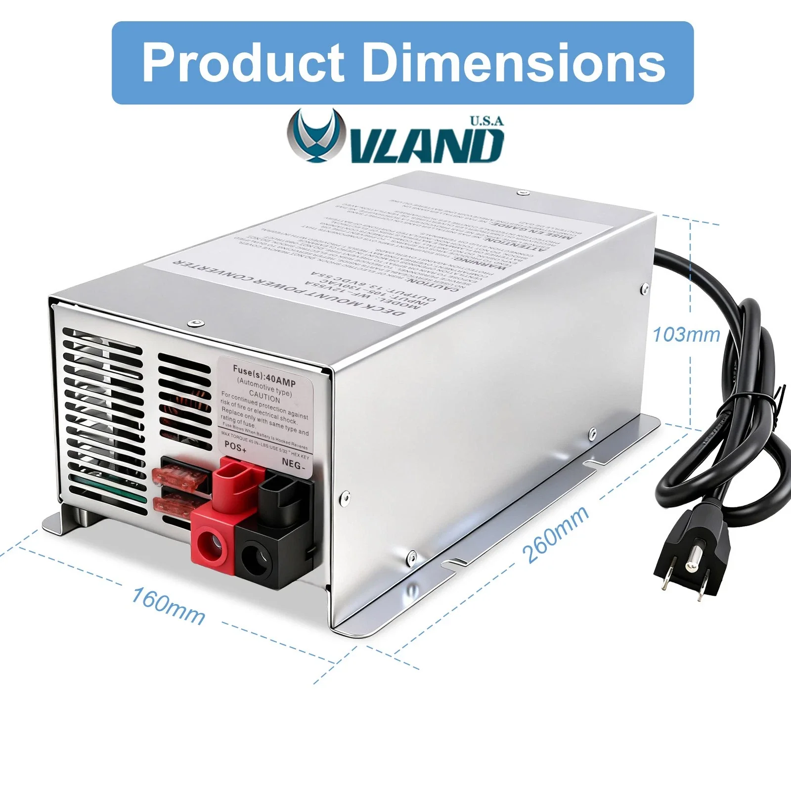 VLAND RV Trailer Camper 75 Amp Power Converter - WF-9875-MBA WF-9875 Series ONE SET - Image 4