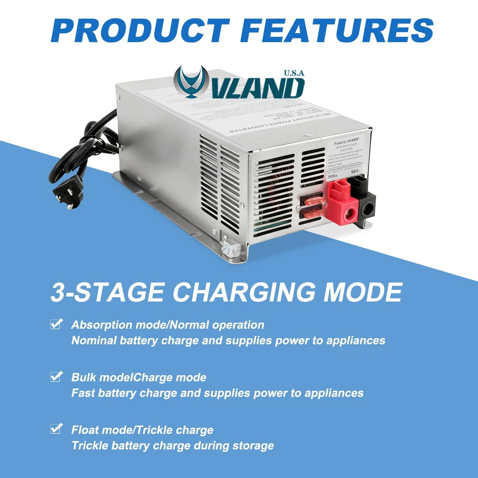 VLAND RV Trailer Camper 75 Amp Power Converter - WF-9875-MBA WF-9875 Series ONE SET - Image 5