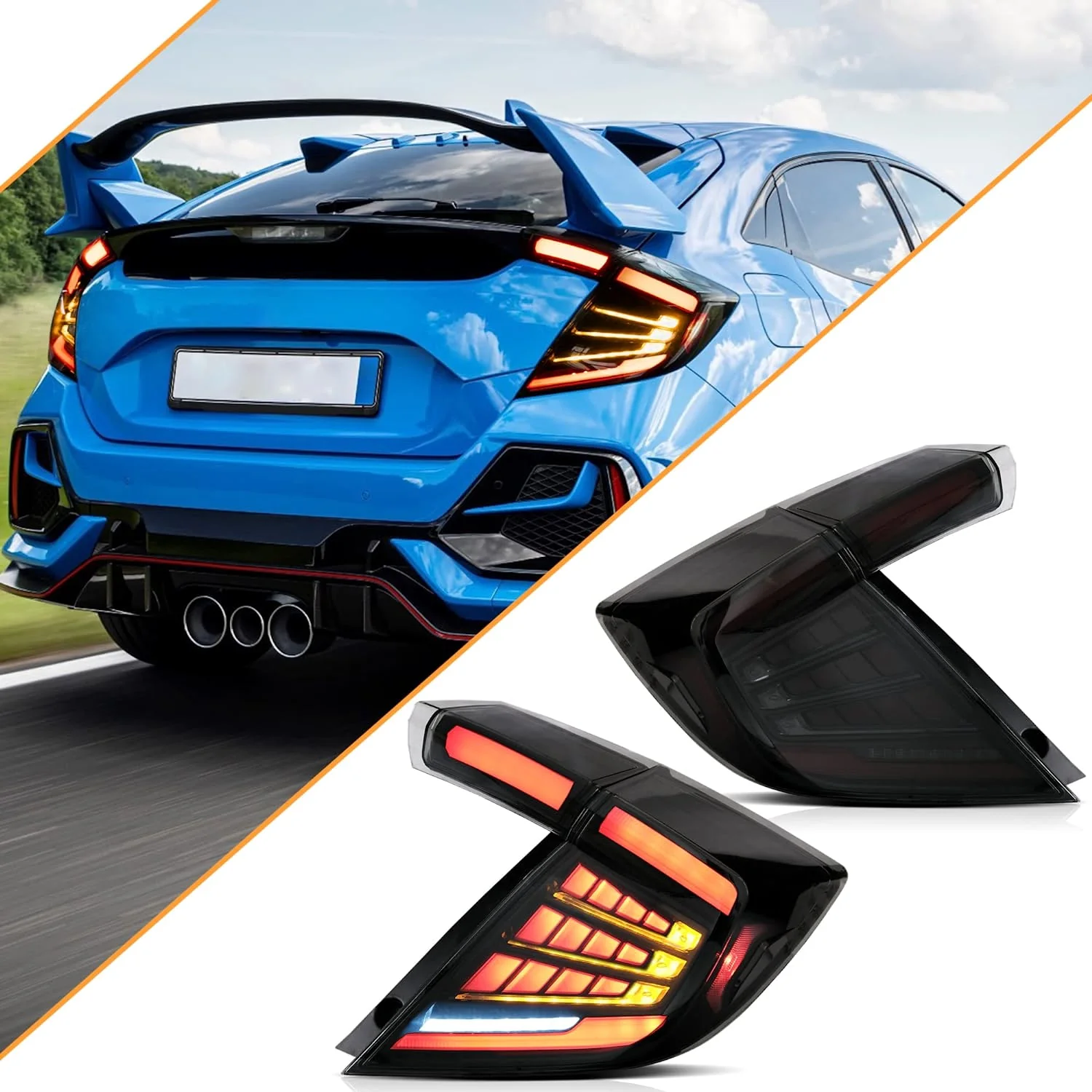 VLAND Tail Lights For Honda Civic Hatchback LX Sport EX 2016-2021 [5 Door|10th Generation]