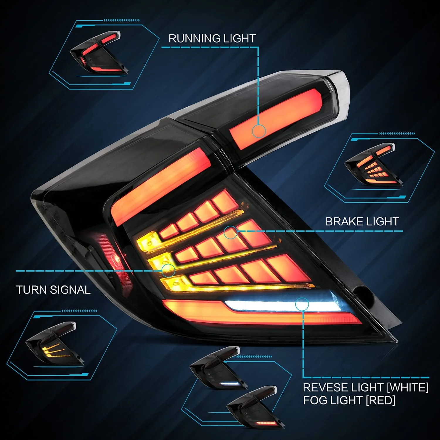 VLAND Tail Lights For Honda Civic Hatchback LX Sport EX 2016-2021 [5 Door|10th Generation] - Image 6