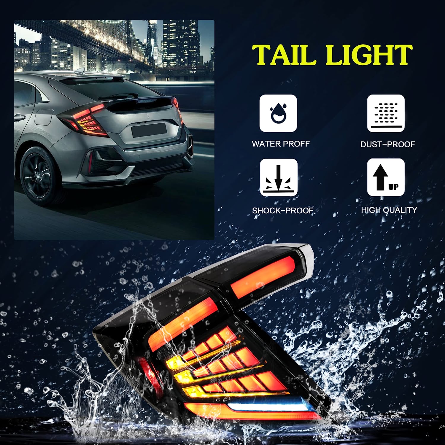VLAND Tail Lights For Honda Civic Hatchback LX Sport EX 2016-2021 [5 Door|10th Generation] - Image 7